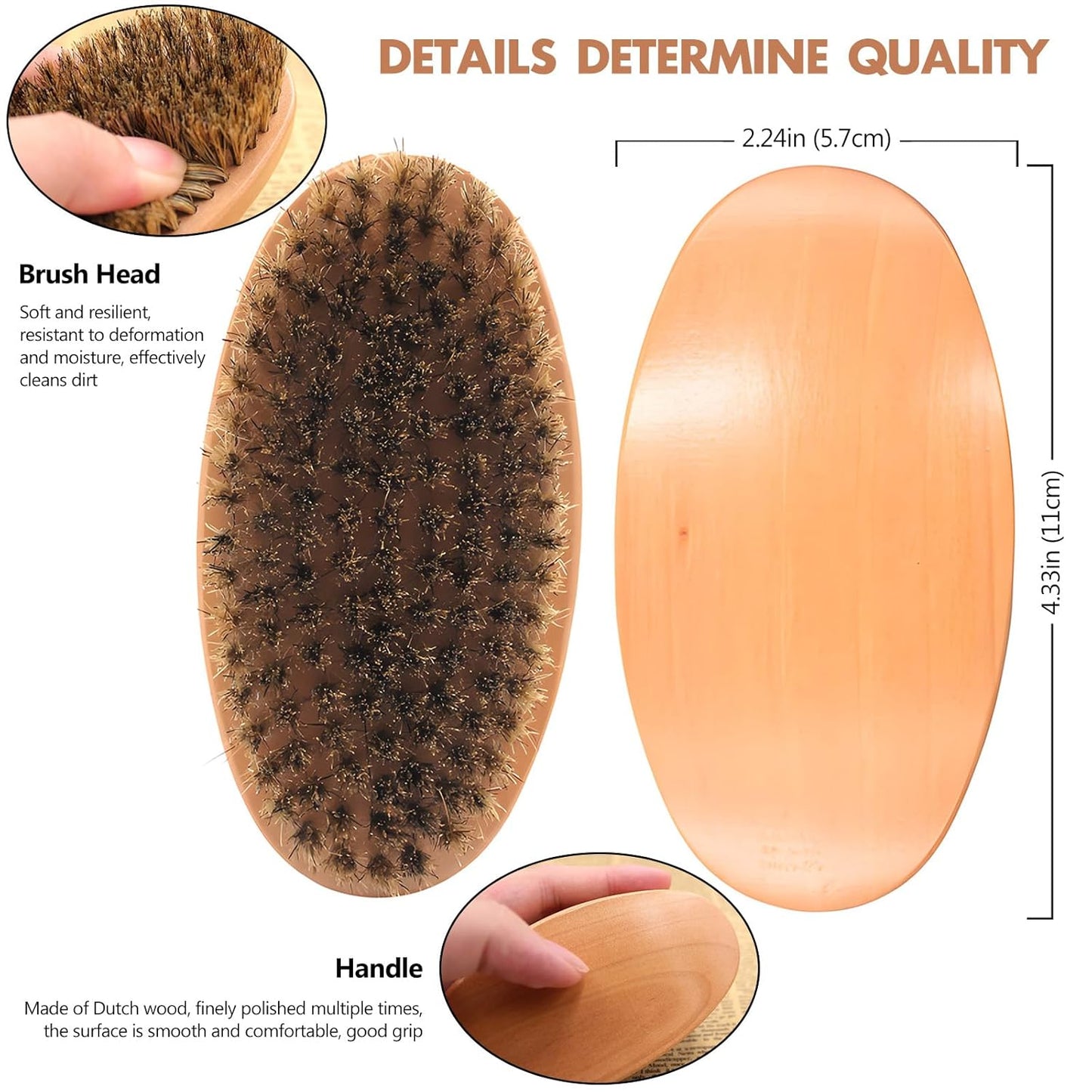 Boar Bristle Hair Beard Brush for Men - Small Soft Beard Brush, Pocket Travel Men's Wooden Mustache Brush