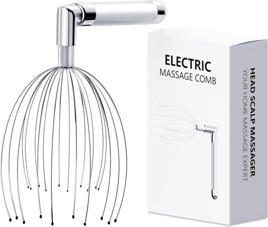 Head Massager Scalp, Vibrating Electric Scalp Massagers, Battery Powered Head Scratchers Massager Whisk Hair Massage Relax Tool with 20 Metal Fingers for Stress Relief, ldeal Gift for Women & Men