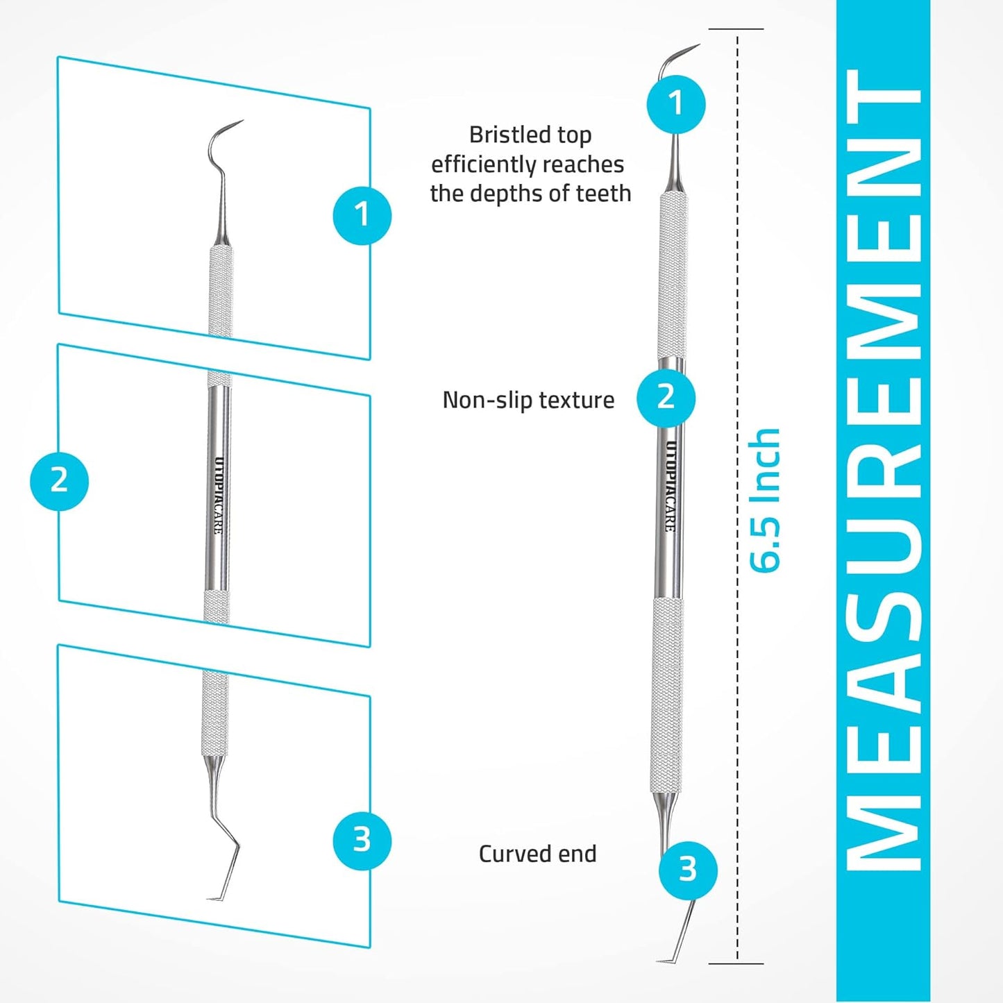 Utopia Care Professional Dental Tartar Scraper Tool, Dental Pick, 6.5 Inch Double Ended Tartar Remover for Teeth, Plaque Remover, Tooth Scraper, Silver, Pack of 2