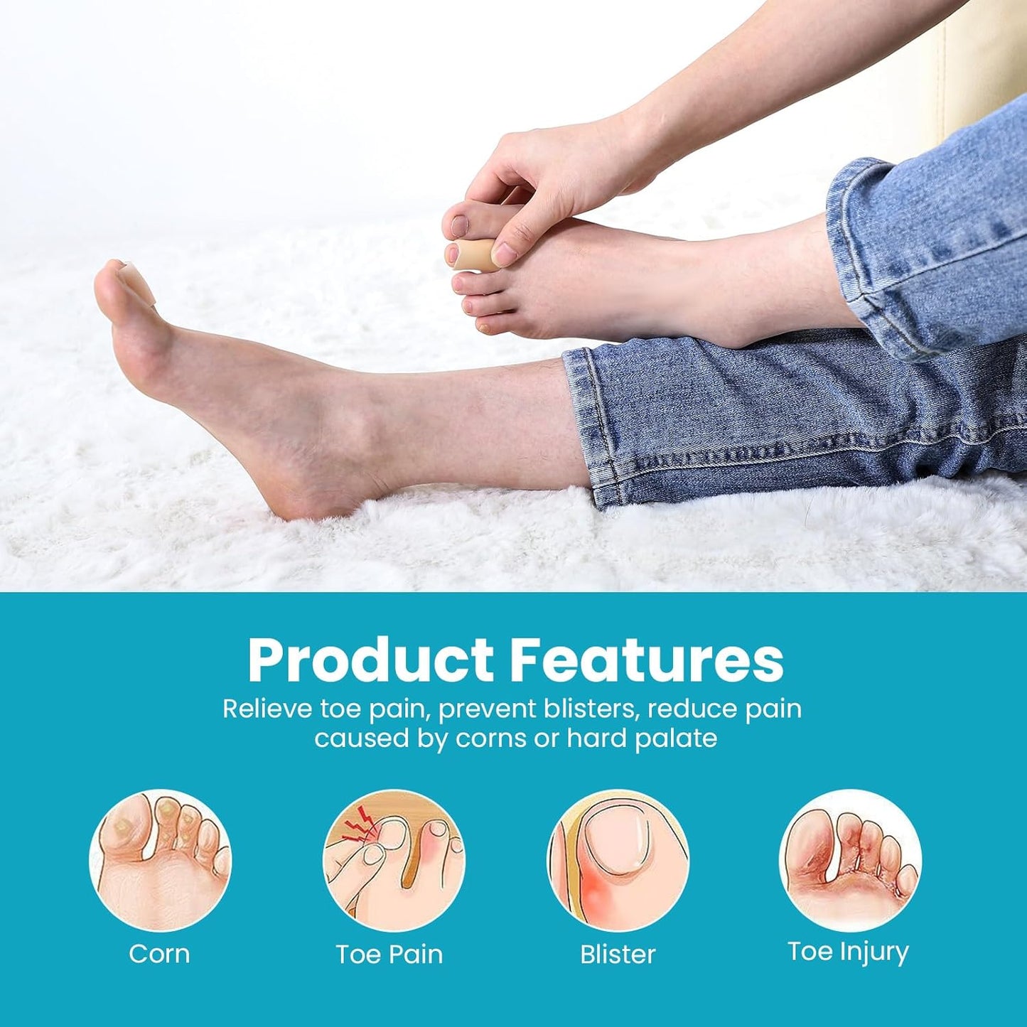 Povihome Toe Sleeves, Toe Protectors, 12 Pack Toe Tube Pads for Hammer Toe,Stubbed Toe,Corns, Calluses Protect (Medium Size, Beige)