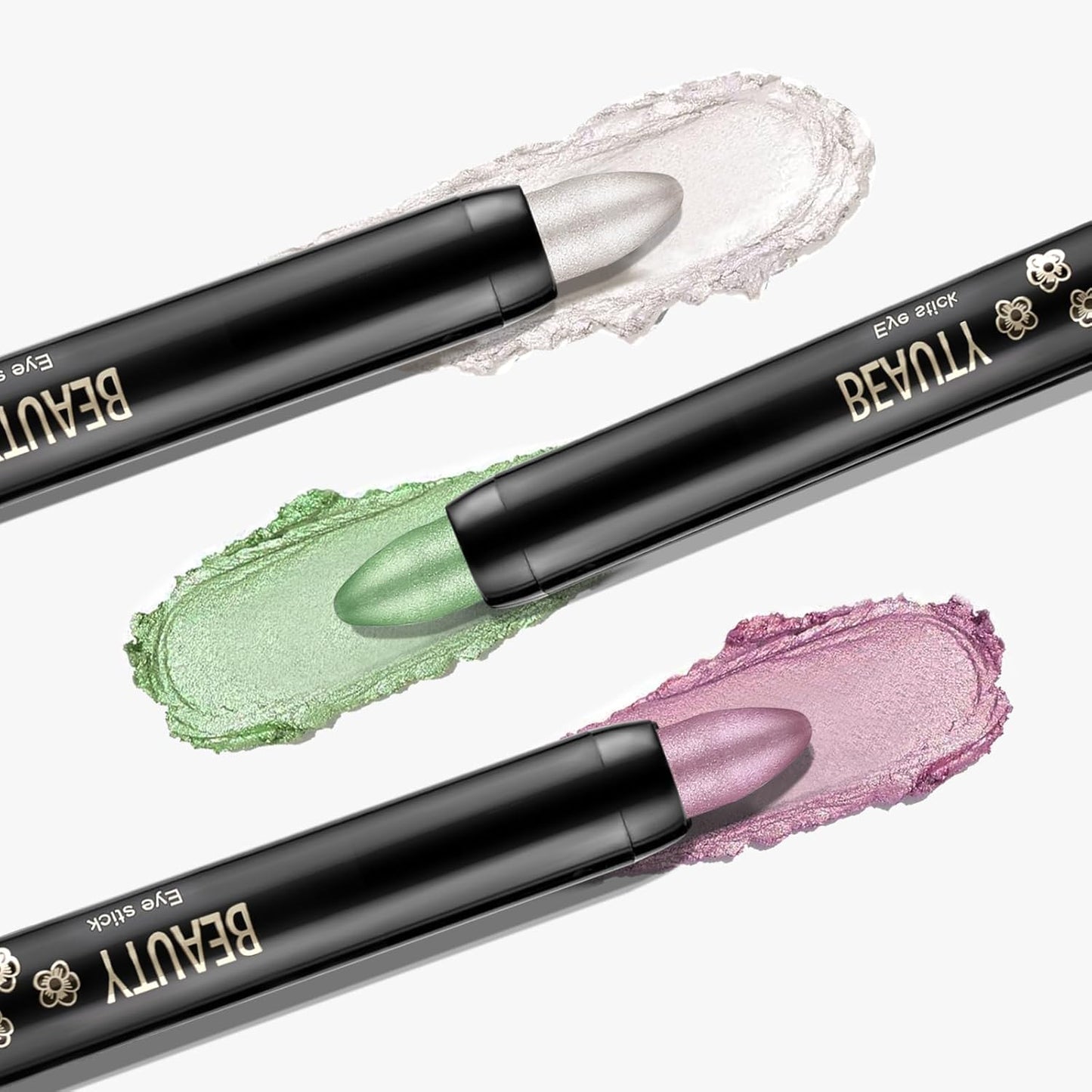 Boobeen 3-PCS Cream Eyeshadow Pencil Crayon Waterproof Brightener Stick Shimmer Pen Create Glitter Eye Makeup, Easy to Use