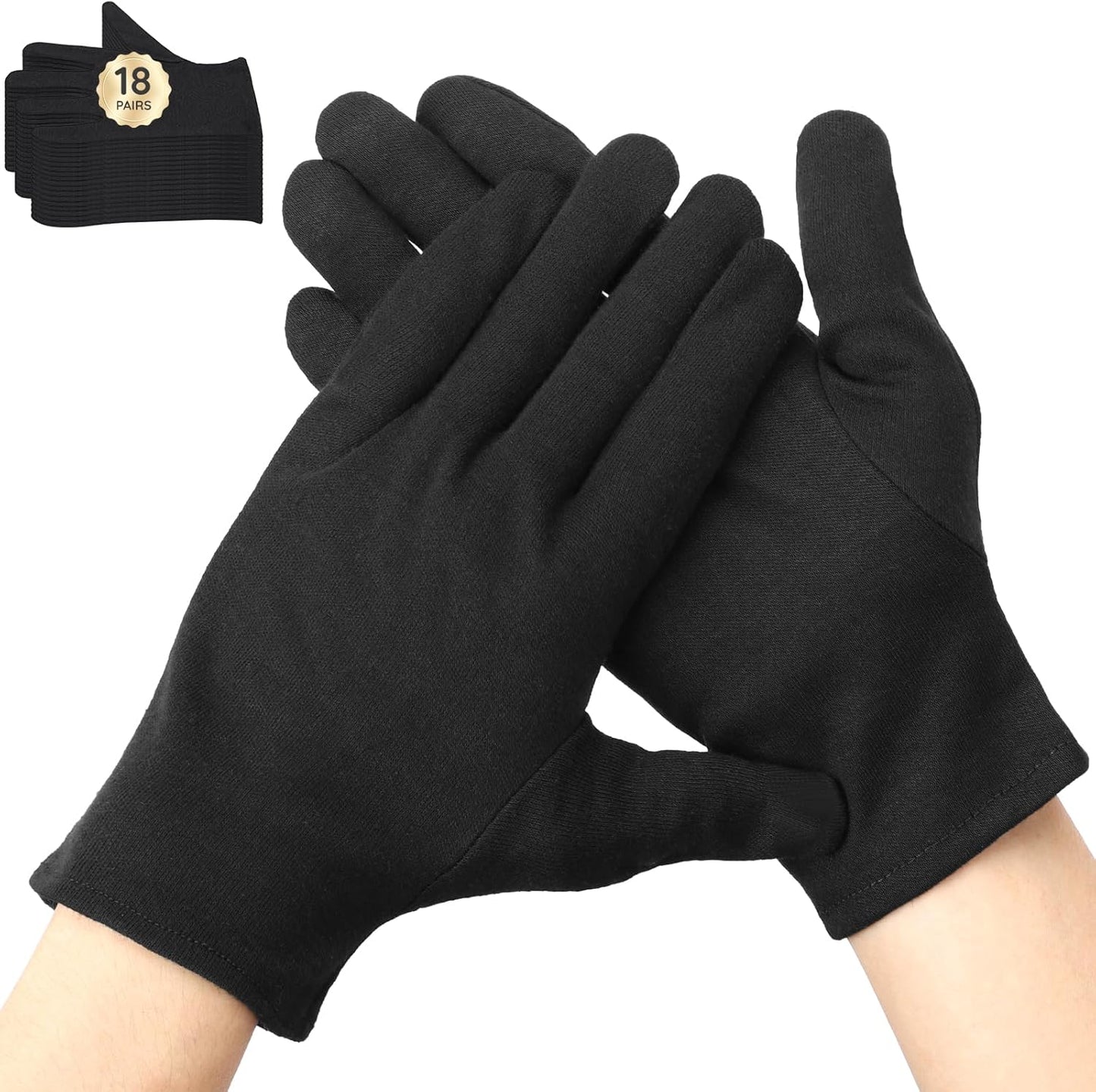 Segbeauty 36 Counts Black Cotton Gloves for Men Dry Hands, 18 Pairs Overnight Moisture Lotion Cotton Gloves for Sleeping Driving Typing, Cracked Hand Home Sleep Glove Reusable Soft Glove Bulk Large