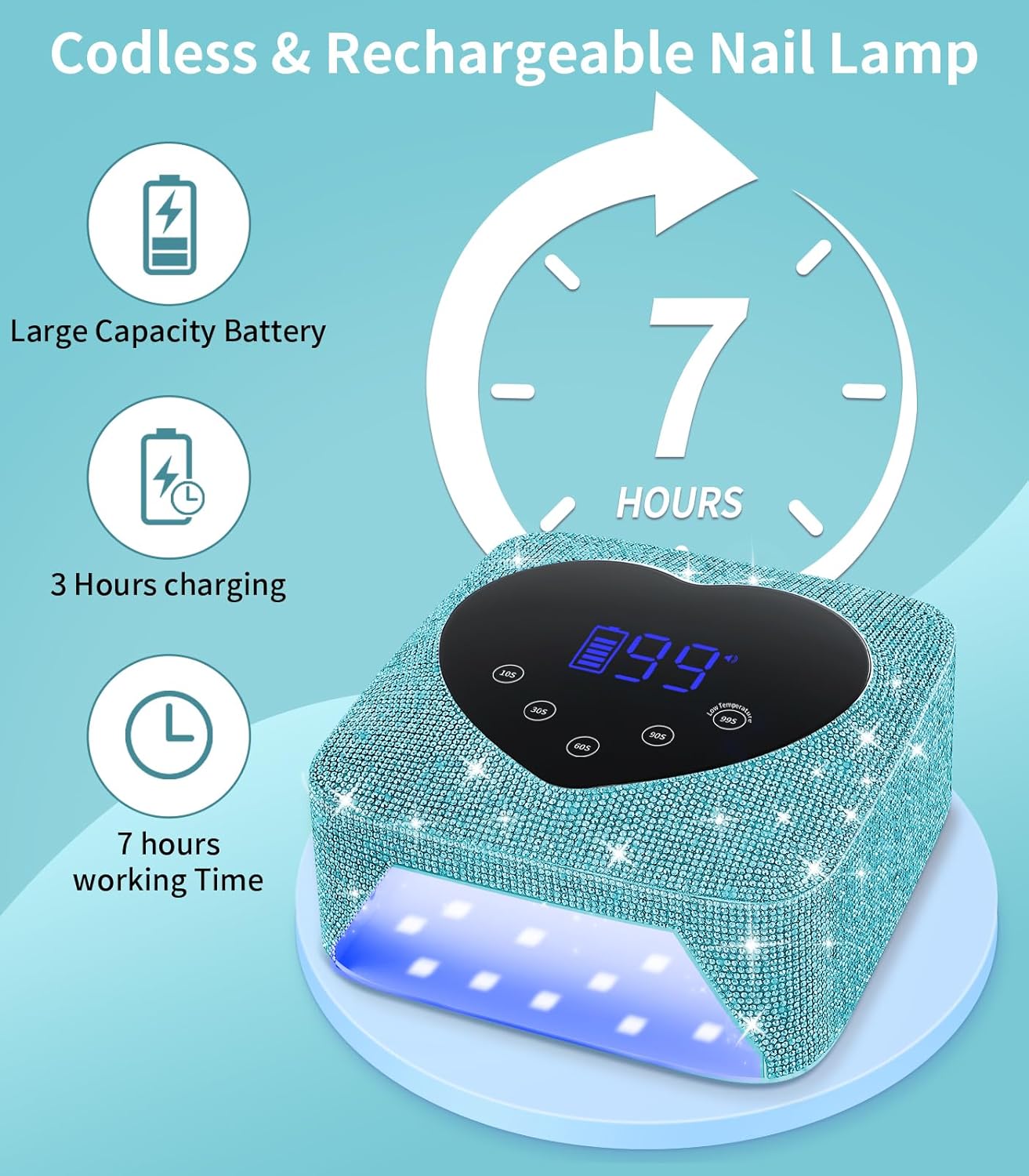 UV Light for Nails, HUGMAPLE UV Nail Lamp 72W, Rechargeable Cordless Diamond LED Dryer, Fast Light Curing Lamp with 5 Timer Setting,Touch Control & Auto Sensor for Salon & Home