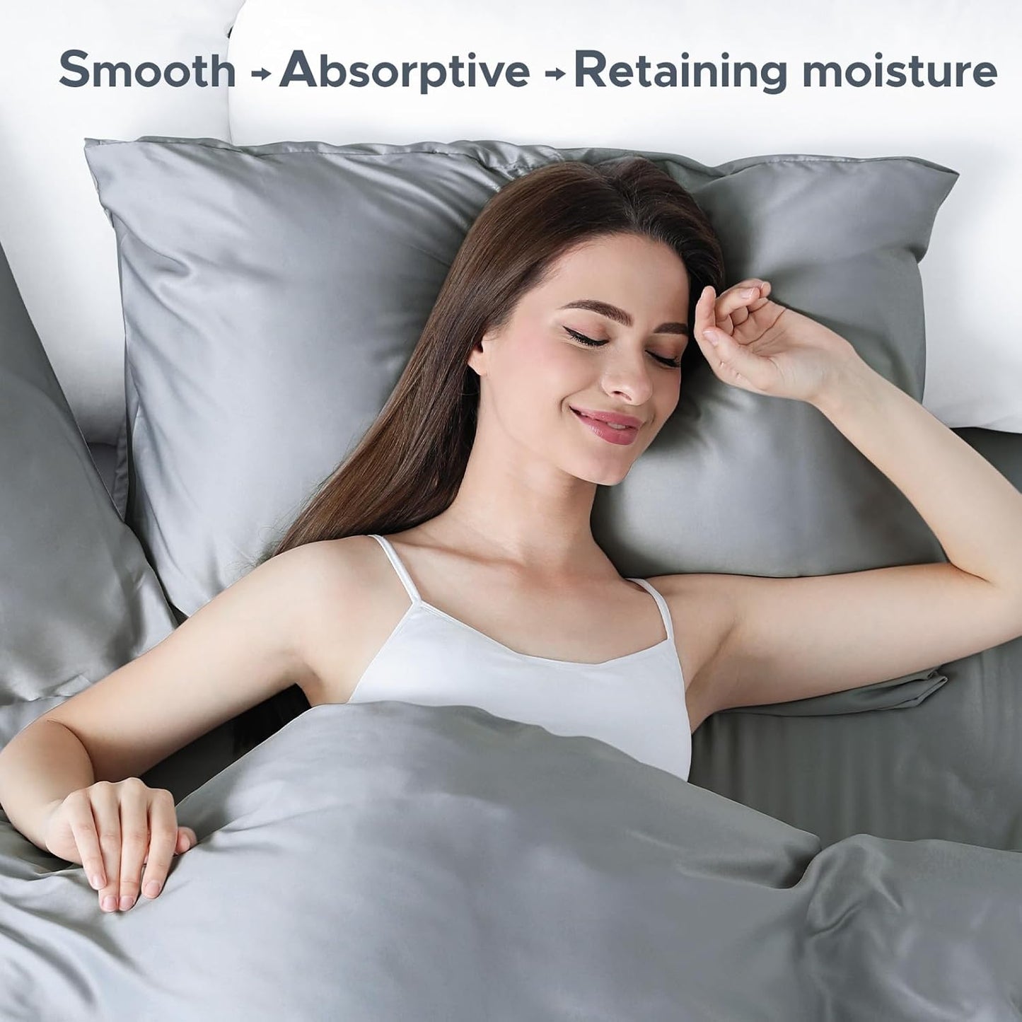 100% Pure Mulberry Silk Pillowcase for Hair and Skin - Allergen Resistant Dual Sides,600 Thread Count Silk Bed Pillow Cases with Hidden Zipper,1pc,King Size,Medium Grey