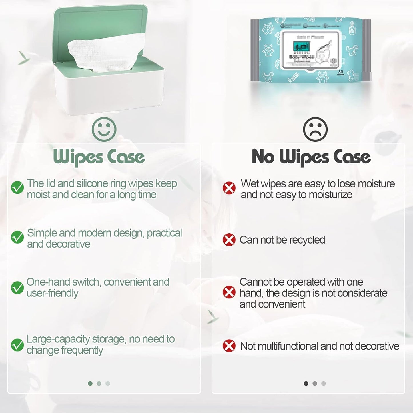 Diaper Wipes Dispenser Wipes Holder, Wipes Tissue Case Keeps Wipes Fresh Tissue Wipes Container with Lid (Green)