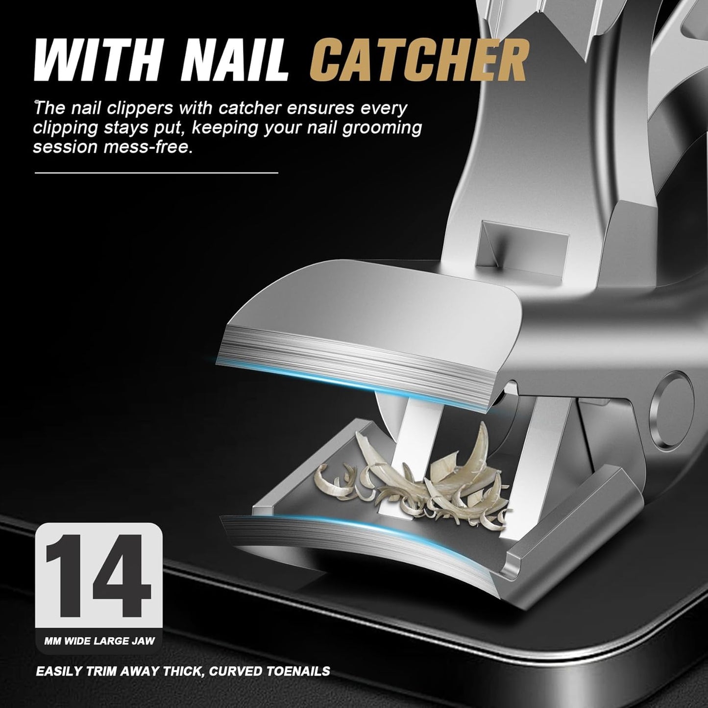 FERYES Curved Head Toe Nail Clippers for Thick Nails for Seniors - Ergonomic Senior-Friendly Finger Nail Clippers with Catcher, Sharp Toenail Clipper for Thick Toenails with Safety Locker (Sliver)