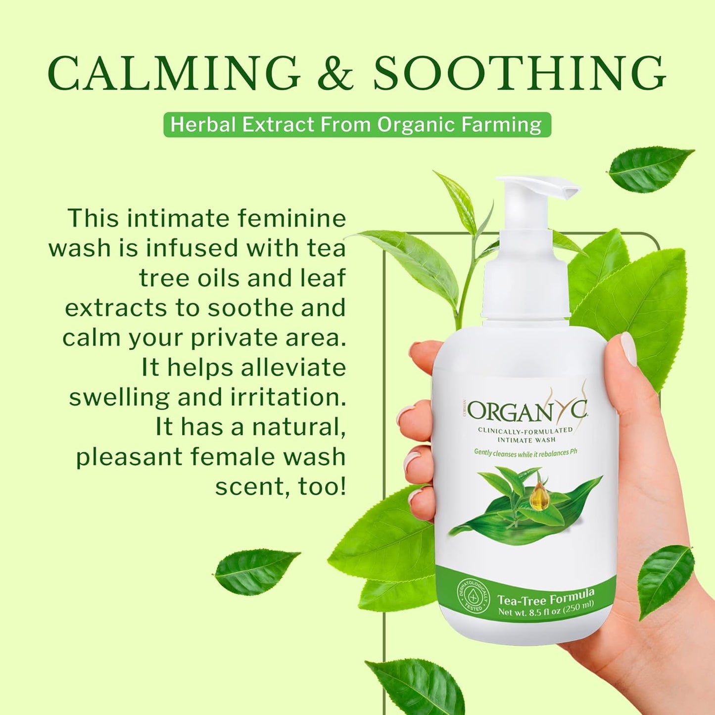 Organic Intimate Wash with Tea Tree Oils & Leaf Extracts, Gentle Cleansing Feminine Wash for Women with Sensitive Skin, Soothing pH Balance Feminine Wash, 8.5 fl oz, Pack of 2
