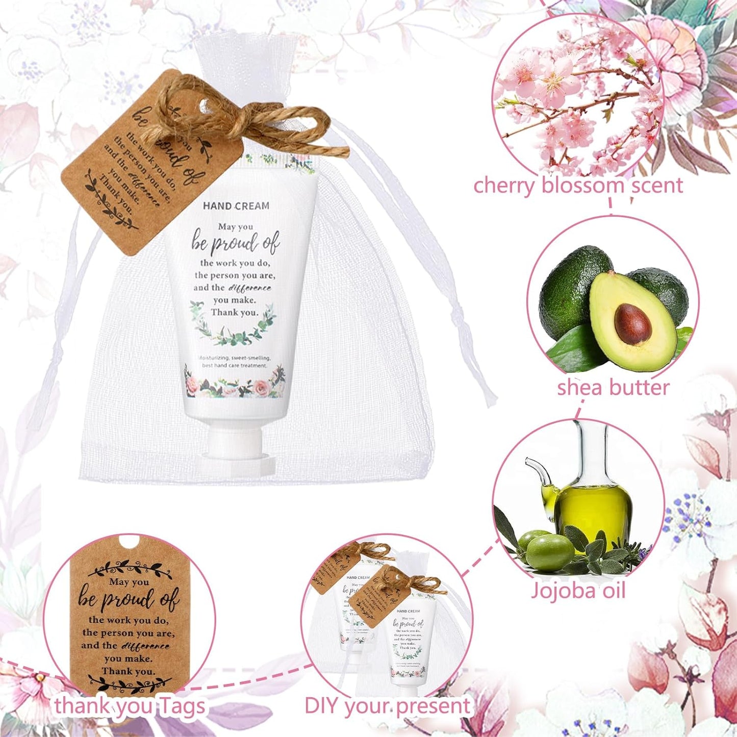 48 Sets Hand Mini Lotion Bulk Employee Appreciation Gifts Travel Size Hand Cream Bulk Inspirational Thank You Team Gifts for Birthday Christmas Teachers Coworkers Office Staff(Cute)