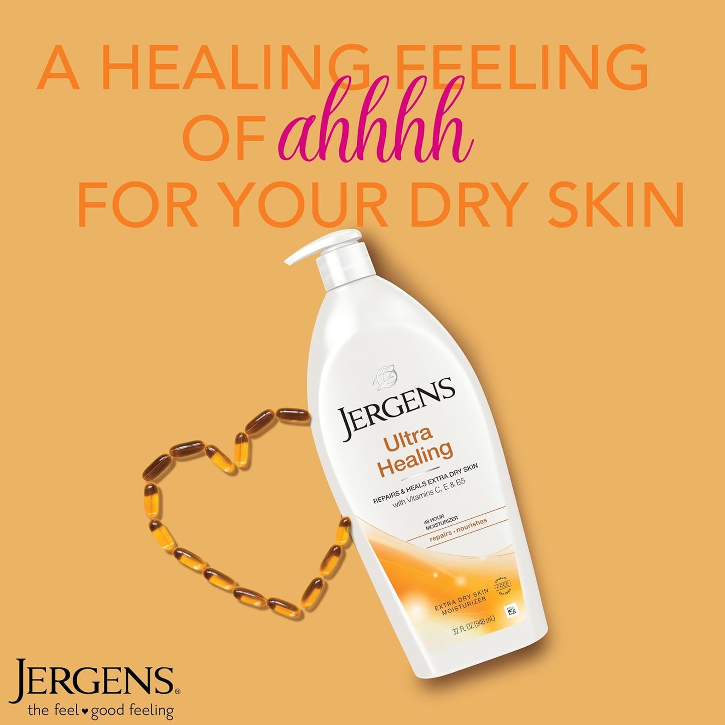 Jergens Ultra Healing Dry Skin Moisturizer, Body and Hand Lotion for Dry Skin, for Quick Absorption into Extra Dry Skin, with HYDRALUCENCE blend, Vitamins C, E, and B5, 32 Ounce (Pack of 2)