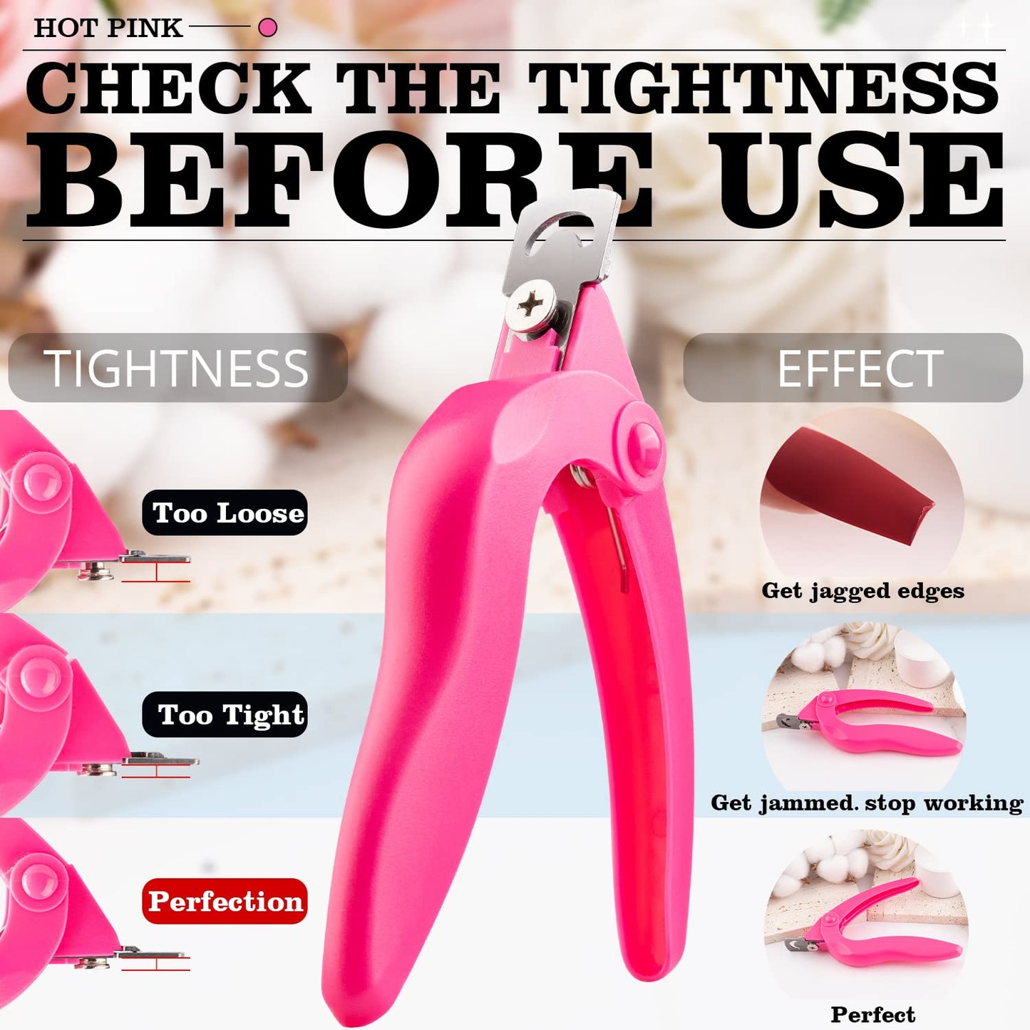 Hot Pink Acrylic Nail Clipper, Dial Clippers with Sizer, Adjustable Nail Tip Cutter with Length Measurement, Stainless Steel Acrylic Nail Tips Trimmer for Fake Nail Art Manicure Home DIY by GA&EN