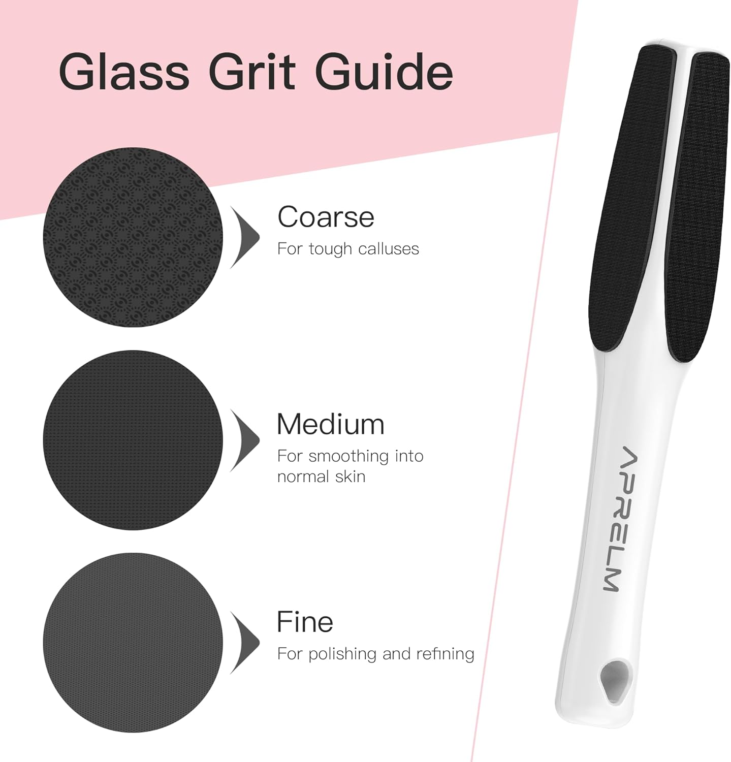 AprElm-H3 Professional 3-Sided Glass Foot Callus Remover, 3-in-1(Coarse, Medium, Fine) Foot File Pedicure Tools for Feet Hard Skin Smooth Polishing (White)