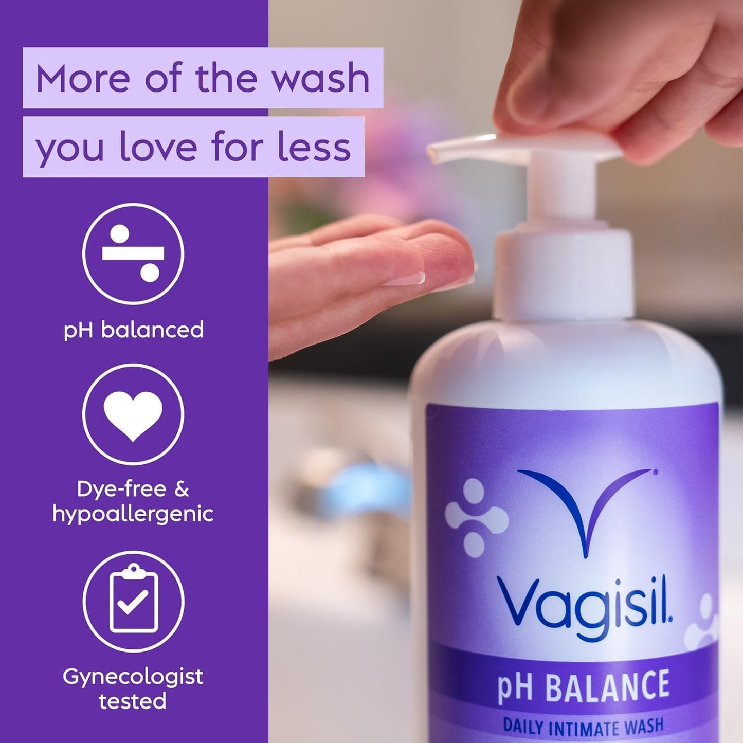 Vagisil Feminine Wash for Intimate Area Hygiene, Odor Block & pH Balance Scented Washes, Gynecologist Tested, Hypoallergenic, Includes Two 16.9 oz Pump Bottles