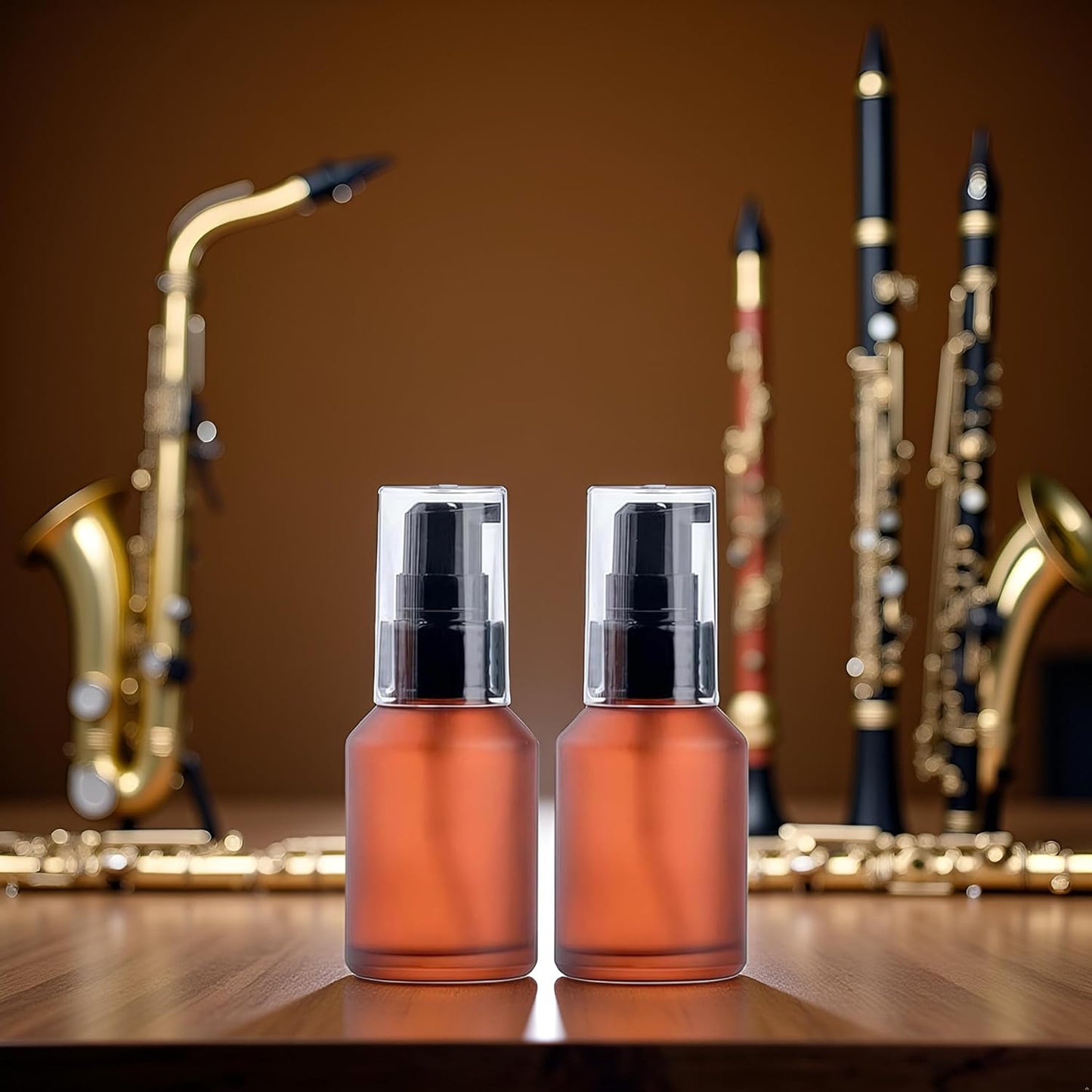 2 Pcs 30ML Brown Refillable Glass Lotion Pump Bottle, Cosmetic Sample Container with Black Plastic Pump Head - Ideal for Creams, Serums, Emulsions, Travel Packing, and Beauty Gels, Pump Dispensers