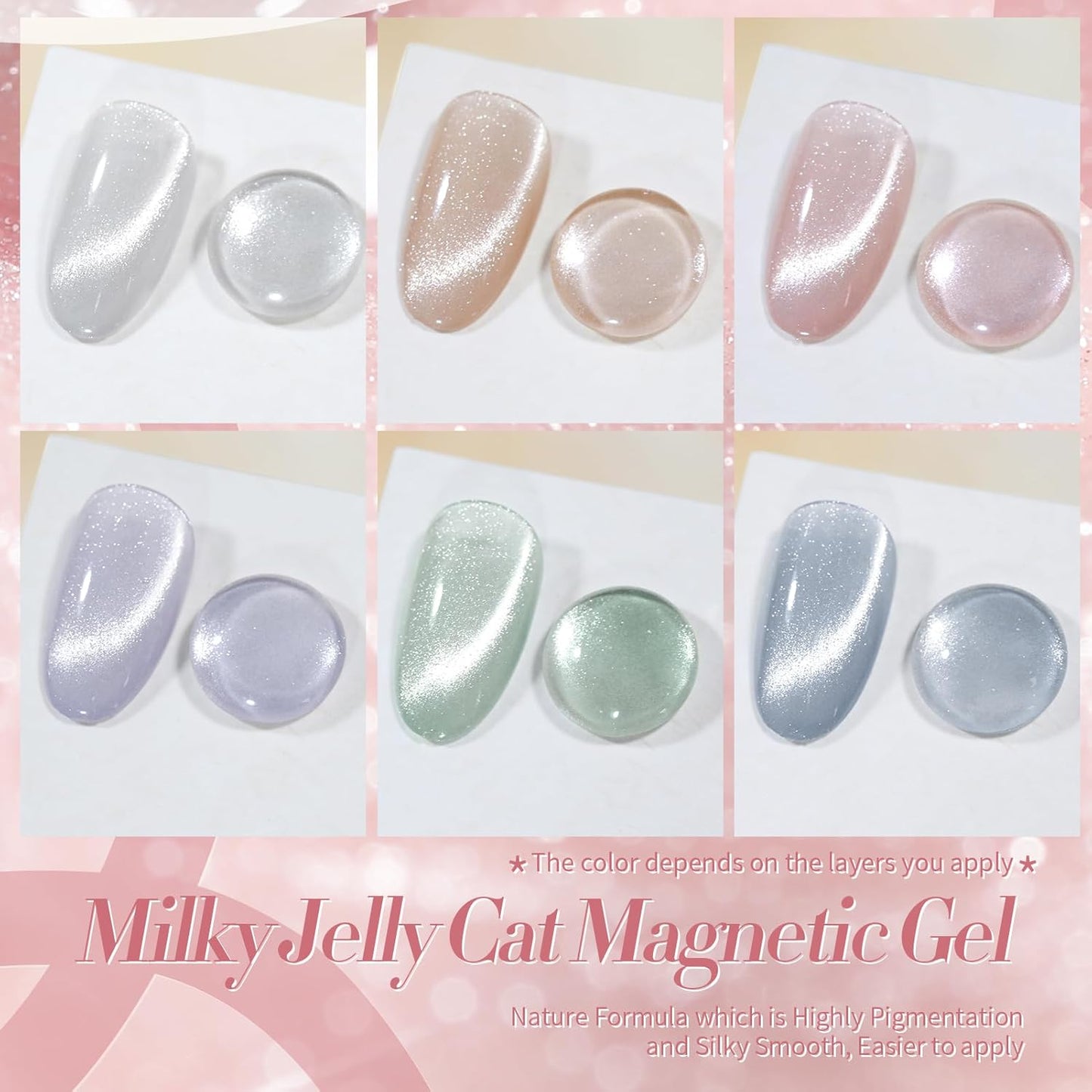 Born Pretty Cat Magnetic Eye Gel Nail Polish, Pastel Milky Cat Magnetic Gel Pastel Blue Green Purple Pink Nude Silver Nail Art Gel Manicure Salon DIY Gifts 7ML 6PCS
