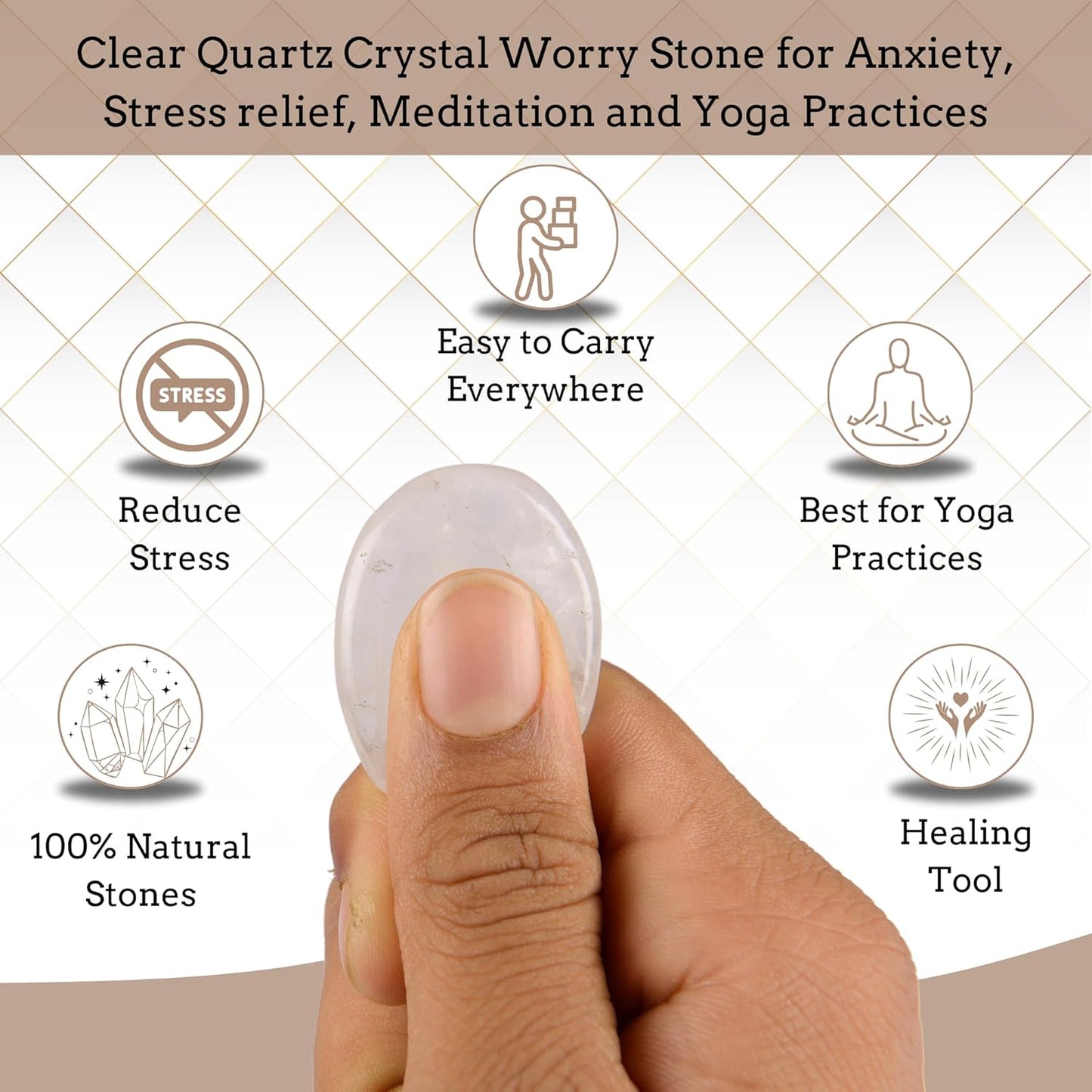 Clear Quartz Worry Stones – Crystal Thumb Worry Stone for Anguish, Stress – Relaxing and Soothing Balance Stones for Meditation, Stress Relief – Healing Stones and Crystals for Men and Women