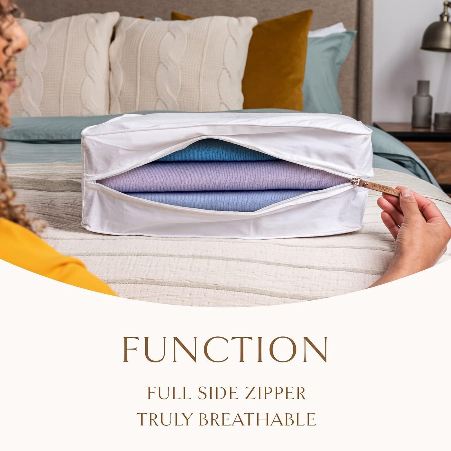 Hayden Hill Luxury Organic Cotton Sweater Storage Bag - Fits 4 Fine Knits - 15 Inch - Breathable Clothes Storage For Cashmere - Clothing Storage and Organizer For Closet - Certified Carbon Neutral