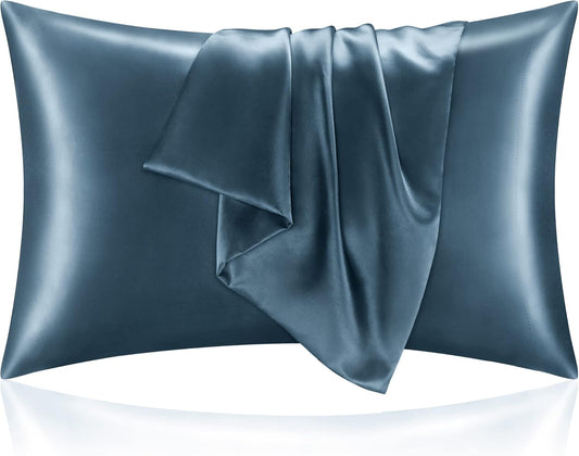BEDELITE Satin Pillowcase for Hair and Skin, Super Soft and Cooling Similar to Silk Pillow Cases 2 Pack with Envelope Closure, Gift for Women Men(20"x26" Standard Size, Bluesteel)