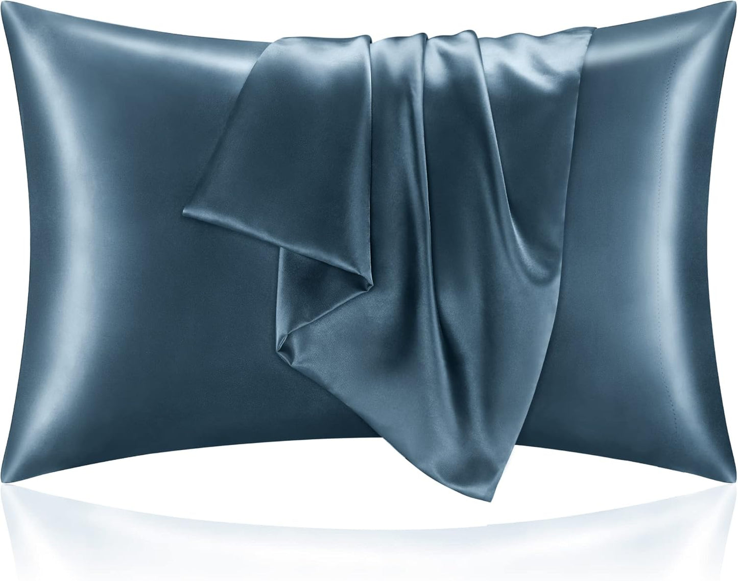 BEDELITE Satin Pillowcase for Hair and Skin, Super Soft and Cooling Similar to Silk Pillow Cases 2 Pack with Envelope Closure, Gift for Women Men(20"x40" King Size, Bluesteel)