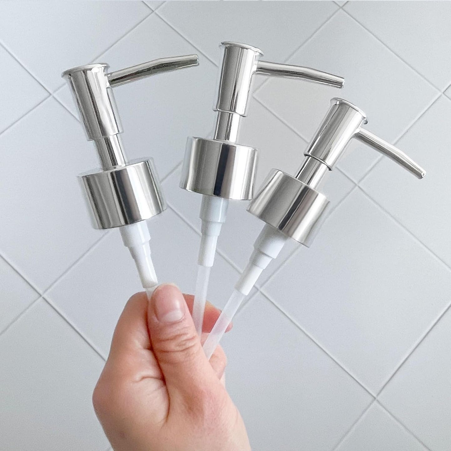 Pump Head Replacement for Soap Dispenser, 3 Pack, 28/400 Threads Standard Size, for Bathroom and Kitchen (Clear Silver)