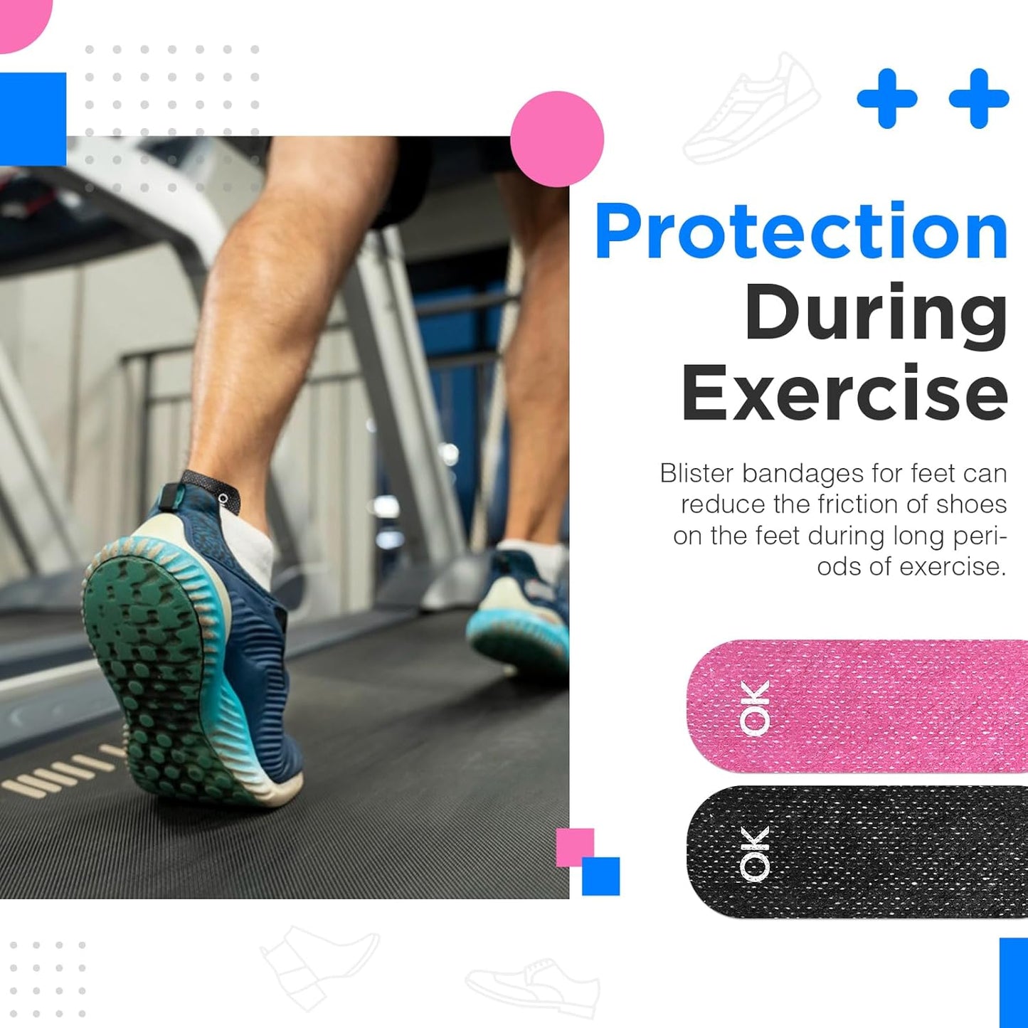 OK TAPE Pre-Cut Blister Bandages for feet | Blister Prevention Tape for Feet, Fingers, Toes | 1.2in x 3.5in,Pink,40pcs