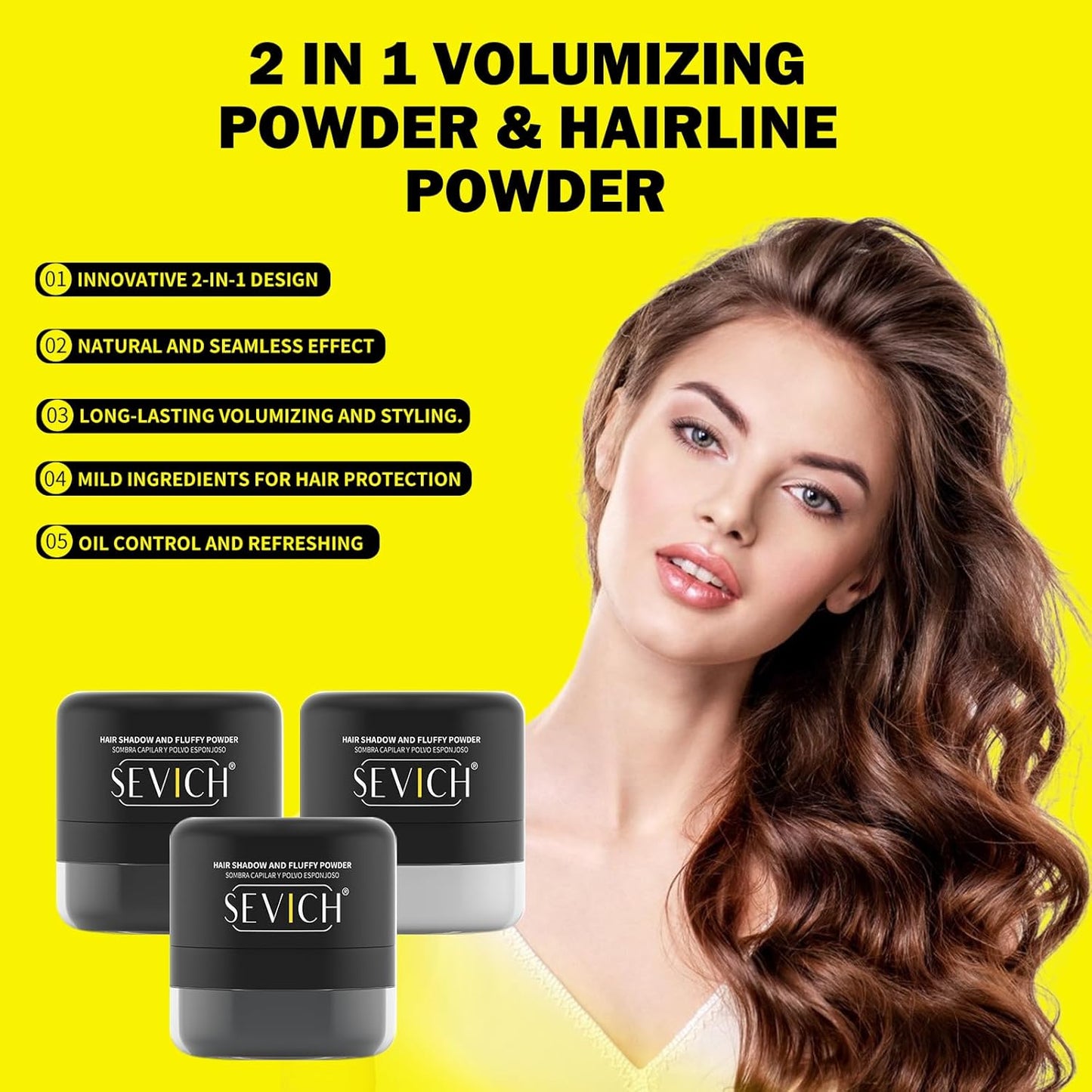 SEVICH 2-in-1 Hairline Powder & Volumizing Powder for Gray Coverage & Fluffy Roots – Oil-Absorbing, Natural-Looking, Travel-Friendly with Mirror – Black