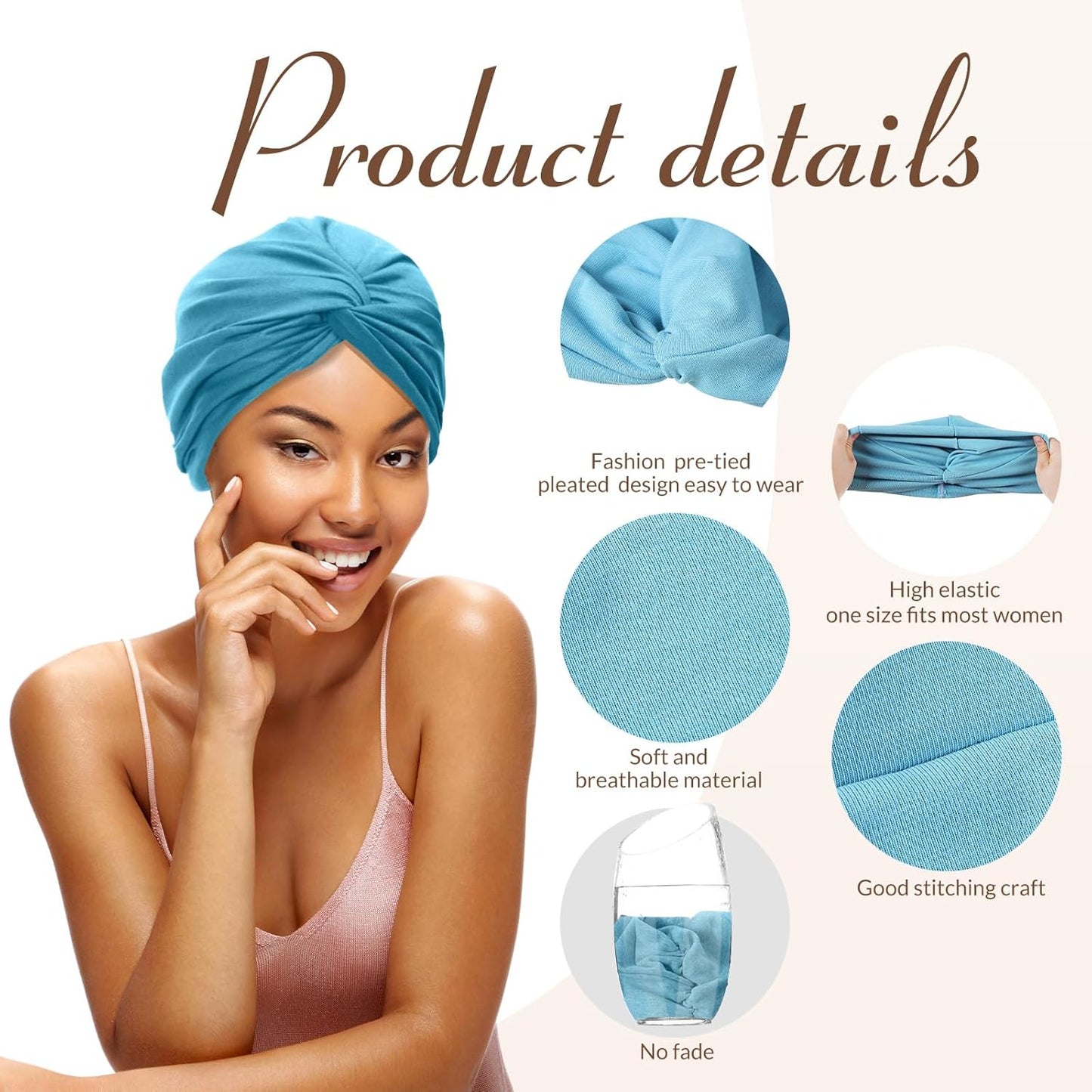 SATINIOR 4 Pieces Turbans for Women Soft Pre Tied Knot Fashion Pleated Cancer Turban Cap Chemo Headwrap Sleep Hat, 4 Colors