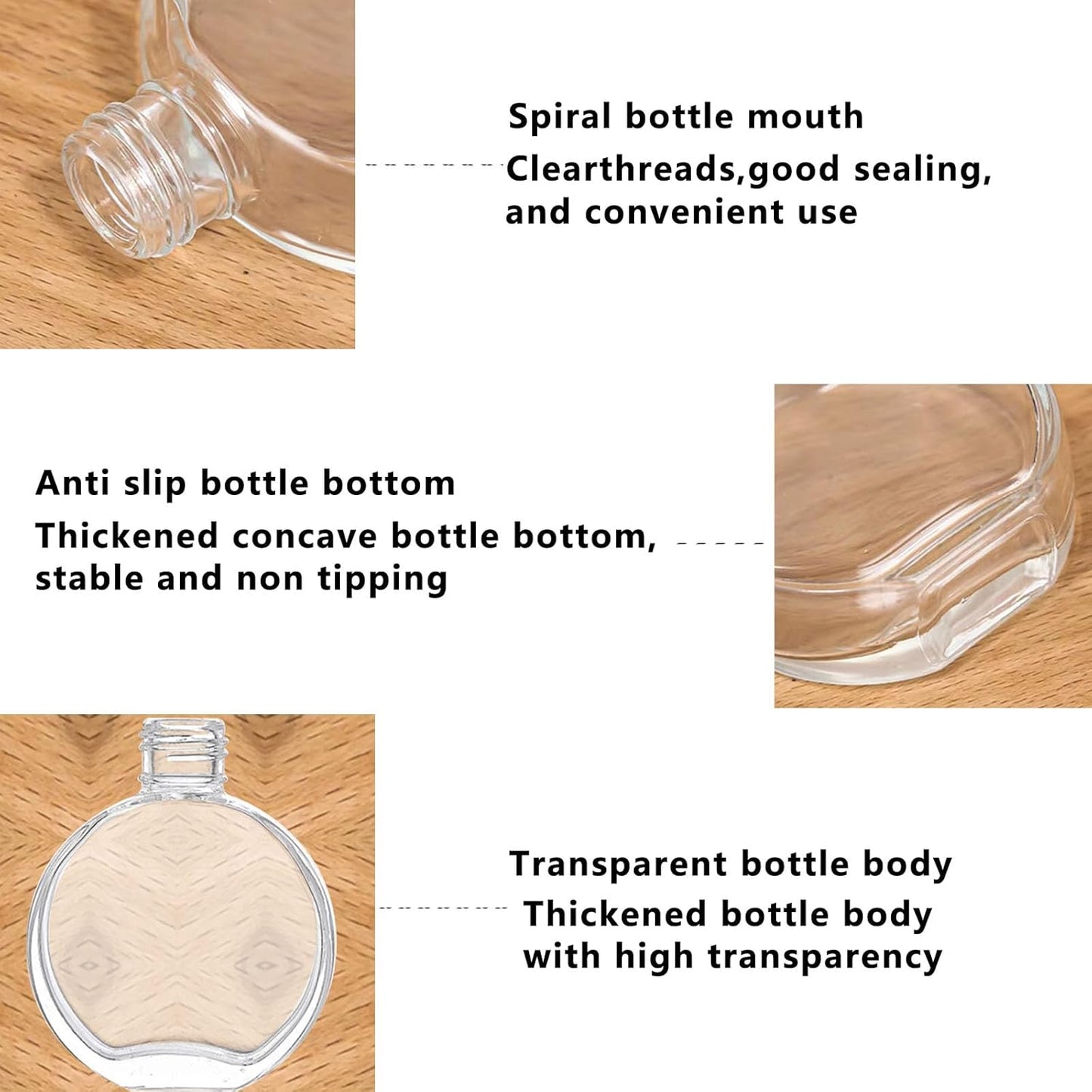 6Pcs,2 oz Glass Dropper Bottles for Essential Oils,60ml Clear flat round perfume bottle with Droppers,for Oils, Perfumes, Serums,Leakproof for Travel (Clear/Rose Gold)