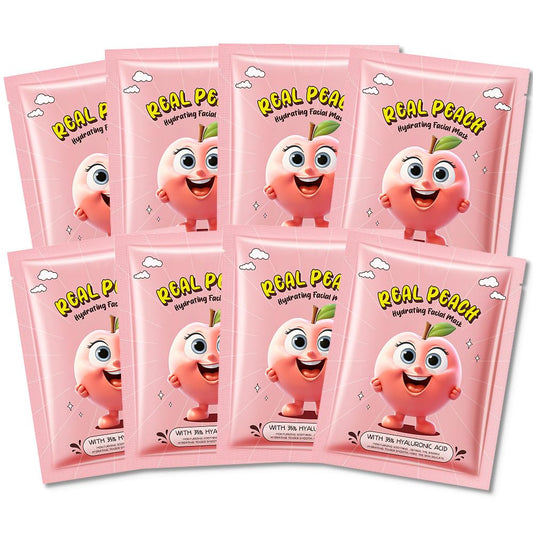 8 Pack Peach Kids Face Mask,Pink Face Masks Skincare Spa Day Kit Supplies,Spa Party Favors for Teens Girls Women,Sheet Facial Mask Skincare Gifts Set,Moisturize Soothe for All Skin Types