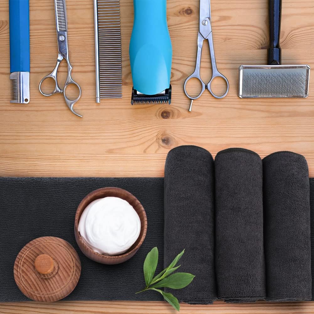 Orighty Black Salon Towel, Pack of 24 (Not Bleach Proof, 16 x 29 Inches) Super Soft and Absorbent Microfiber Hair Salon Towels for Salons, Hand, Gym, Bath, Spa and Home Hair Care