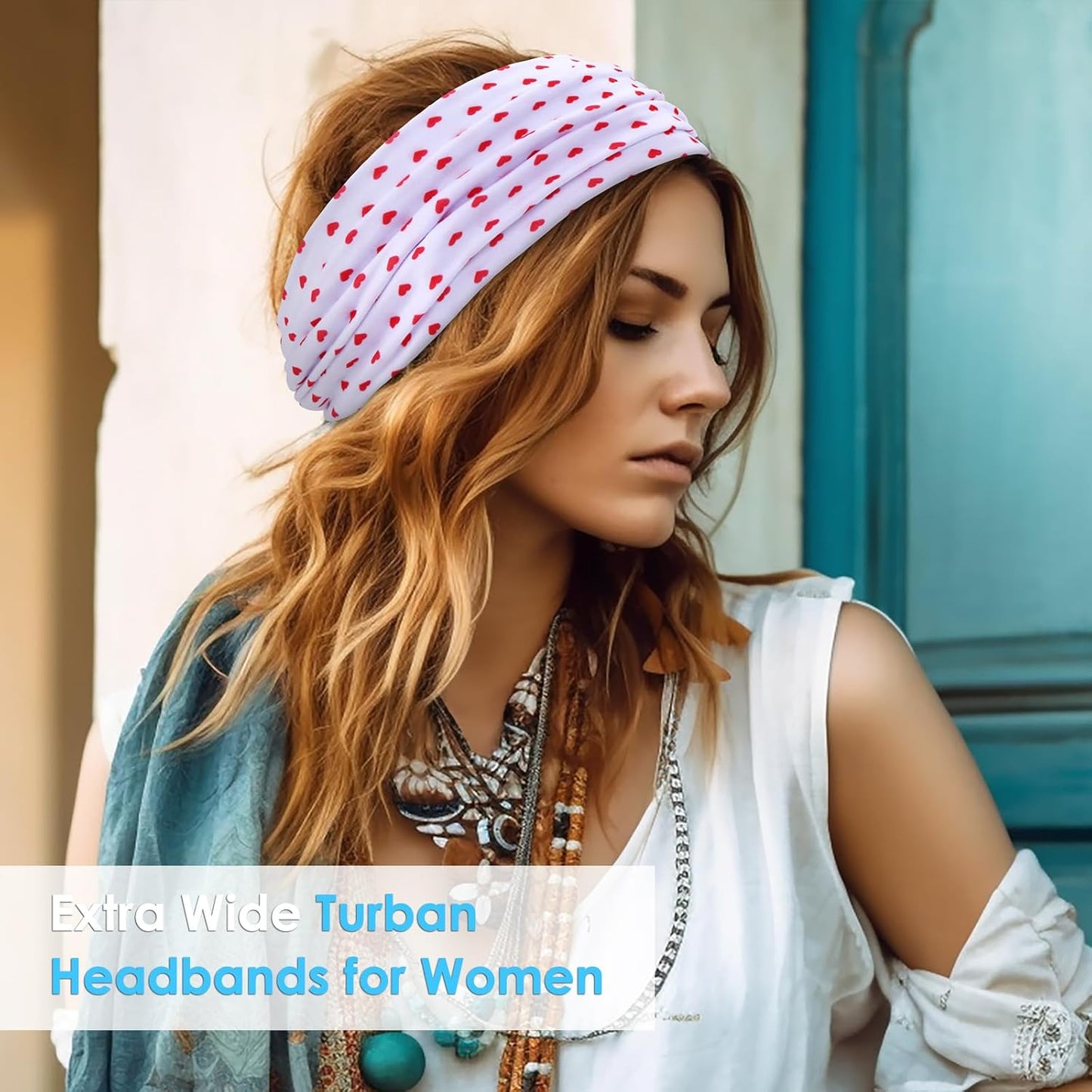 Extra Wide Headbands for Women, 7'' Large Cotton Like Turban Knotted Bandana Head Bands for Women Non Slip, Boho Headbands for Women's Hair (6PCS Print 1, average size)
