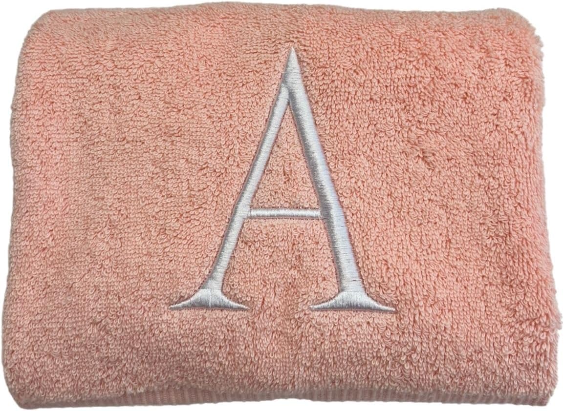 Pink Initial Hand Towel for Bathroom - Monogrammed Luxury Hotel Quality Decorative Embroidered Towel for Powder Room, Spa - GOTS Organic Certified - Set of 2 Letter W