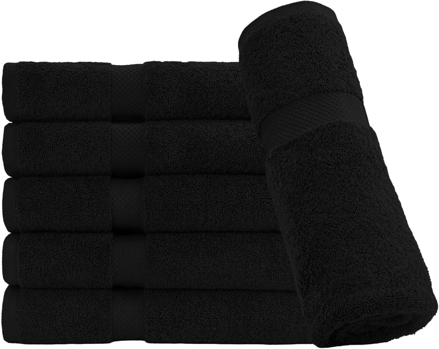 HERCULEAN Premium Bath Towels 24 x 48 Pack of 6 | Quick Dry and Highly Absorbent | 100% Cotton Terry Towels for Bathroom - Perfect for Shower - Pool and Spa - Luxury Soft Towels - Black