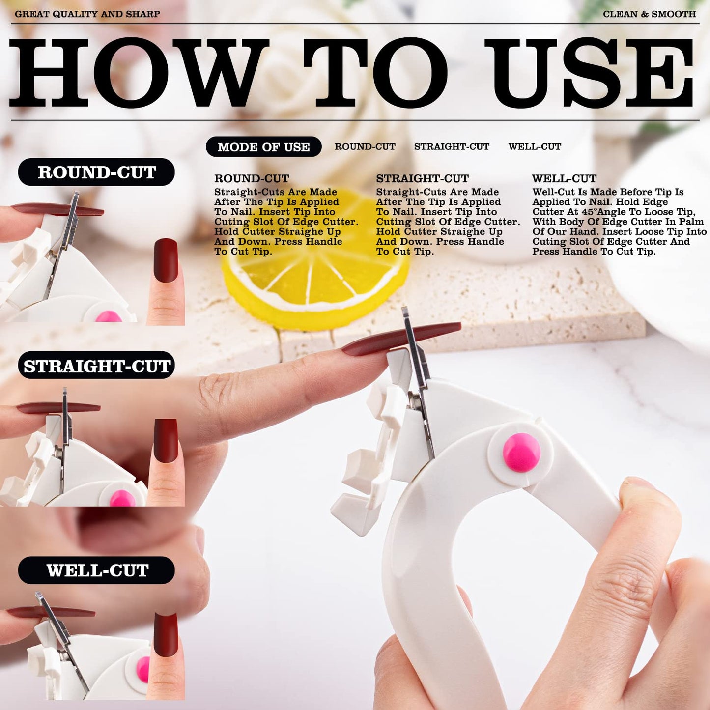 White Acrylic Nail Clipper, Dial Clippers with Sizer, Adjustable Nail Tip Cutter with Length Measurement, Stainless Steel Acrylic Nail Tips Trimmer for Fake False Nail Art Manicure Home DIY by GA&EN