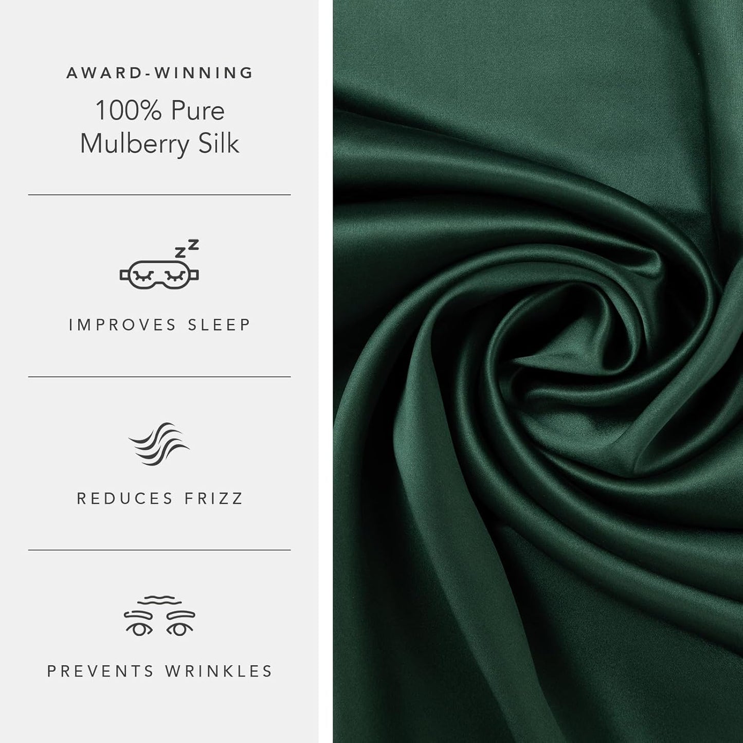 Fishers Finery 25mm 100% Pure Mulberry Silk Pillowcase (Dark Green Standard)