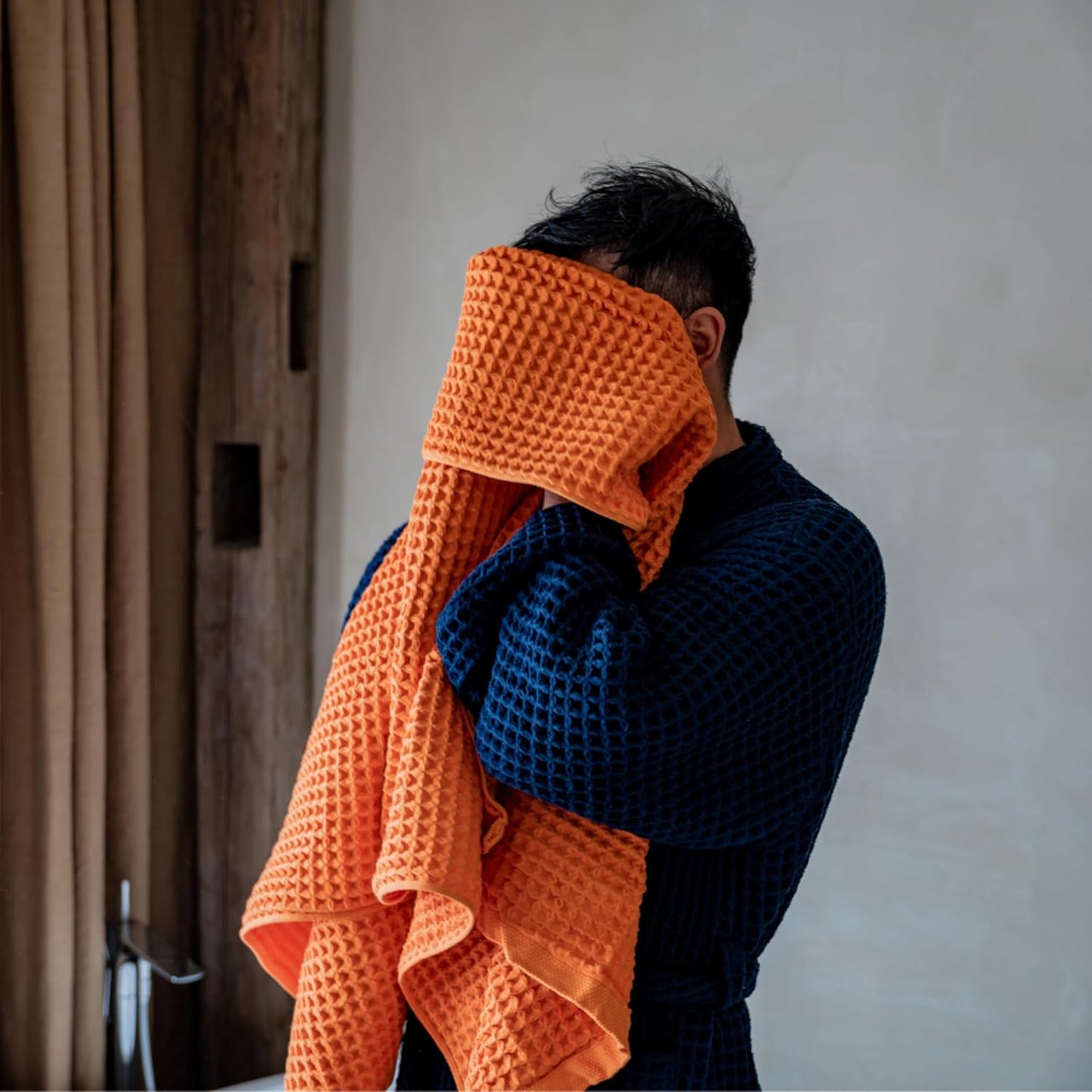 Luxury Japanese Cotton Waffle Bath Towel | Plush, Absorbent, and Quick Dry | Free Storage Bag Included (Coral Orange, Bath Towel (Set of 2))