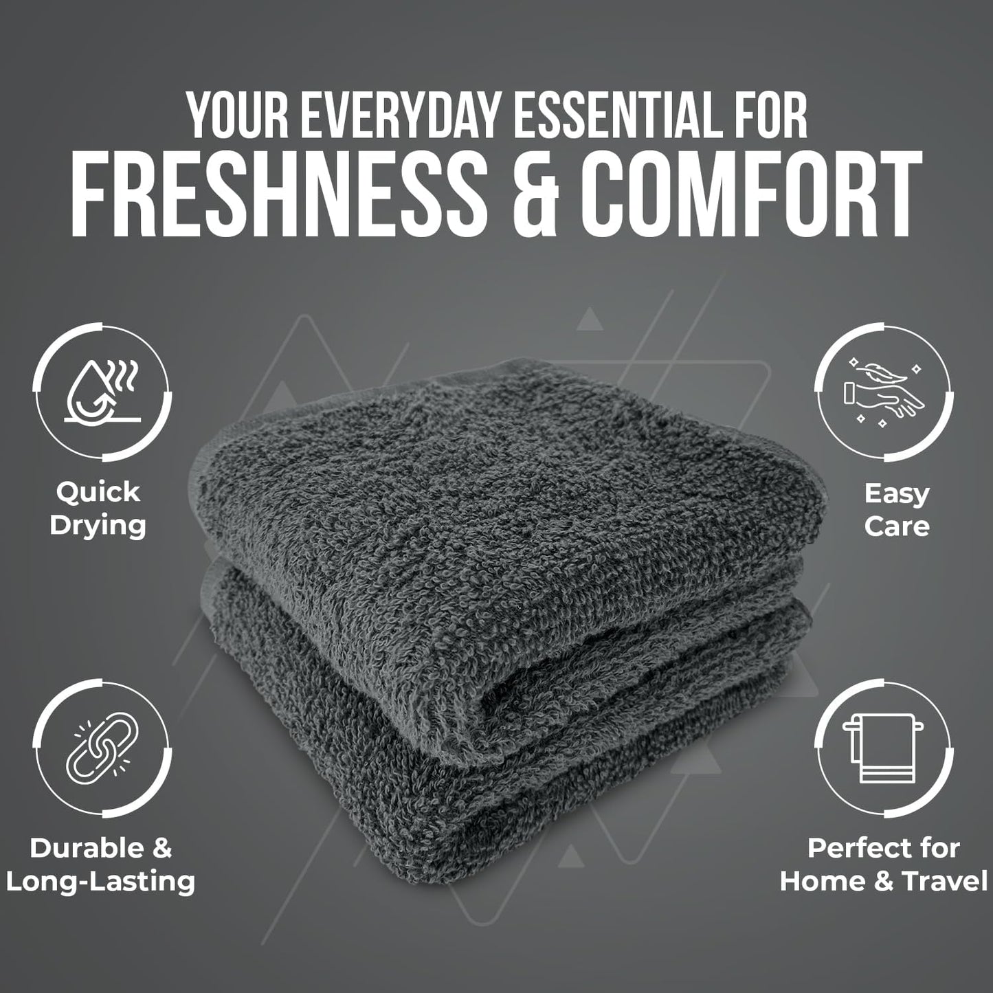 DAN RIVER 100% Cotton Wash Cloths 24 Pack [12x12] Soft & Absorbent face wash Cloth, Gym, Hotels & Spa Perfect for Everyday Use Fingertip Towels, Gray