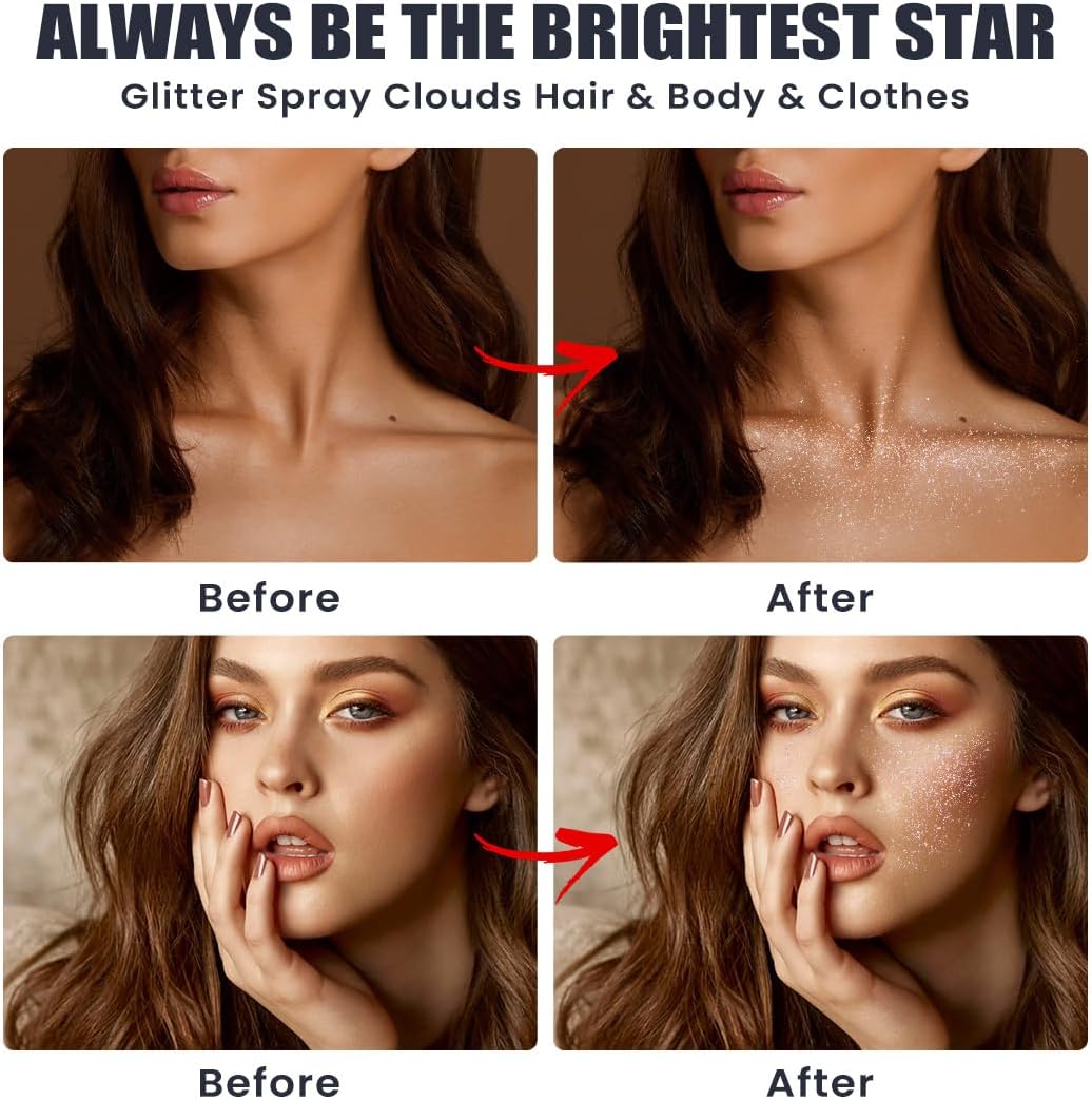 Glitter Spray for Hair and Body, Glitter Body Spray, Glitter Spray for Clothes, Quick-Drying Waterproofing Body Shimmer Suitable for Festival Rave 3.72fl Oz (Purple, 3.72 fl oz)