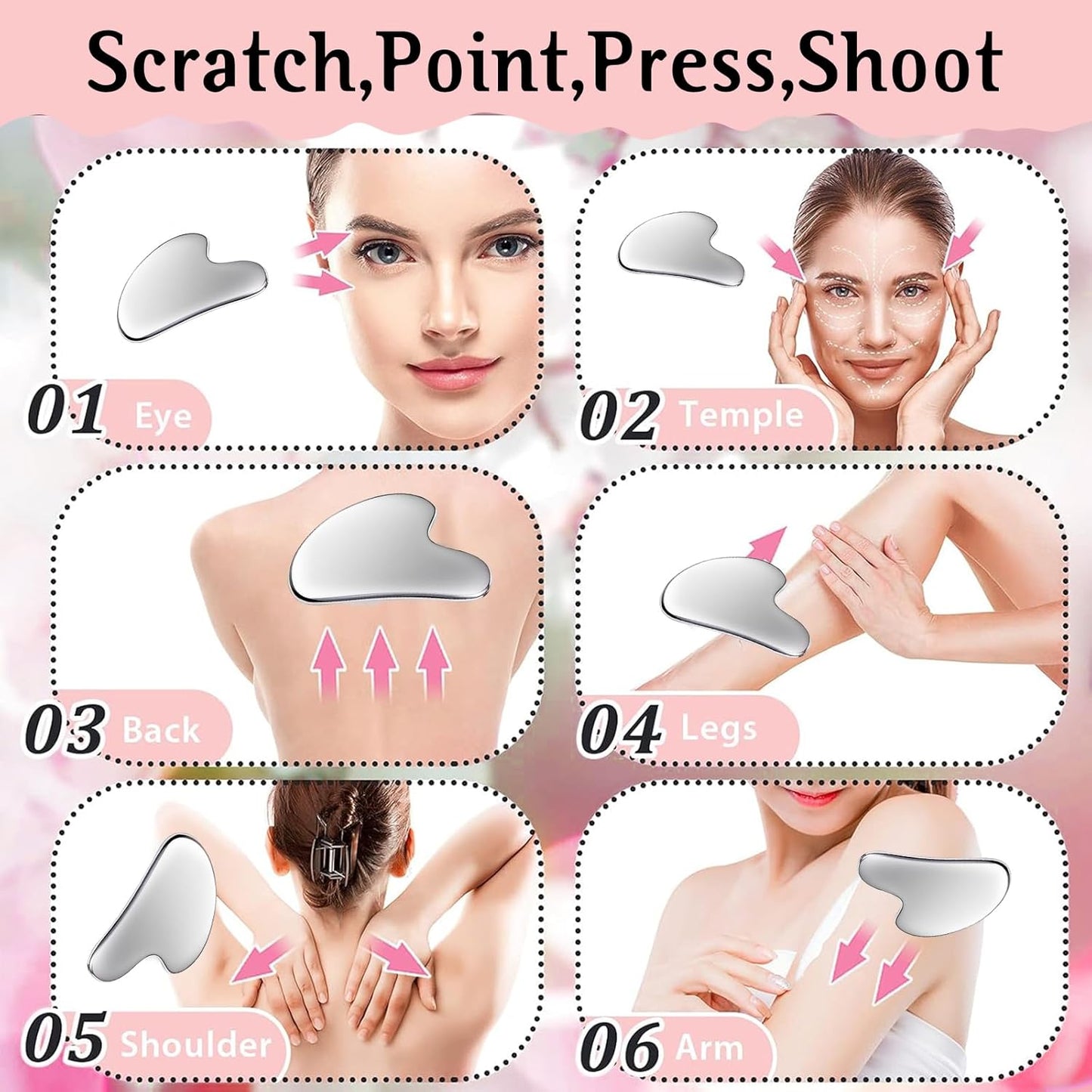 Gua Sha Facial Tools and Face Roller Set, Stainless Steel Facial Sculpting Eyes Roller Guasha for Face, Chin & Jawline Sculpting,Skin Care (Stainless Steel)