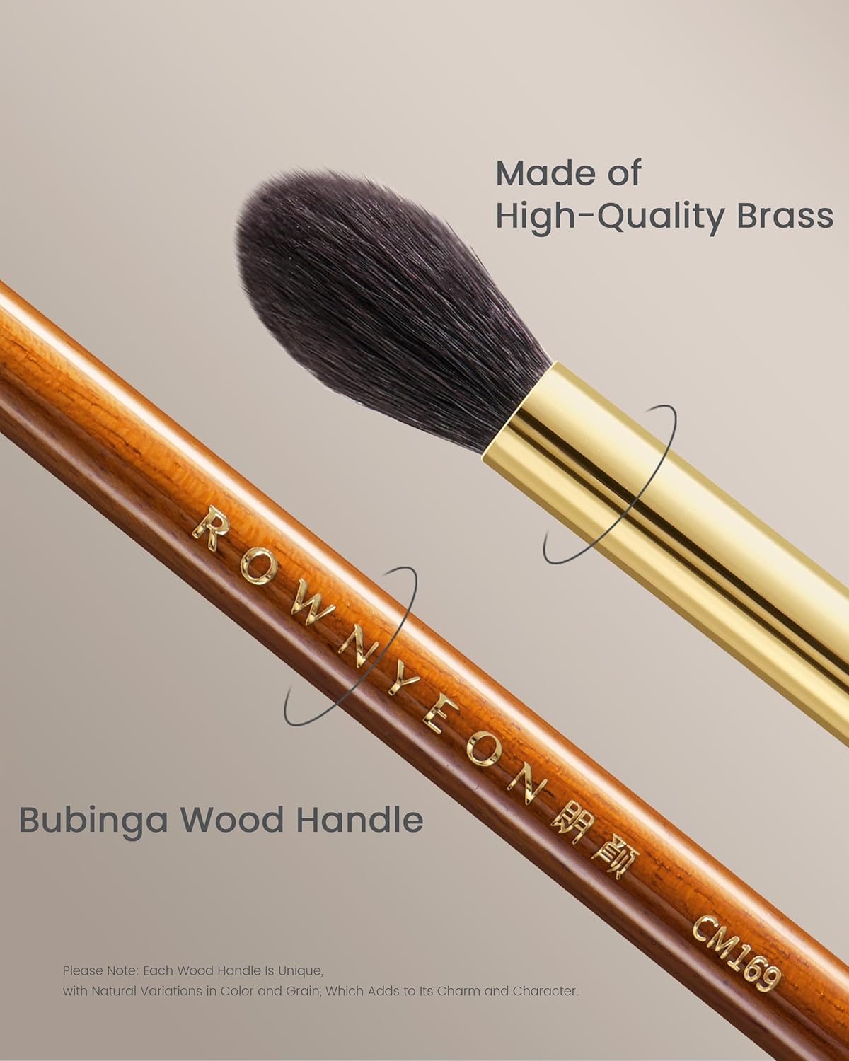 Desert Oak Series Eyeshadow Blending Brush - Dome Goat Hair Bristles for Seamless Crease Work, Premium Bubinga Handle with Gold Brass Ferrule (CM 169)