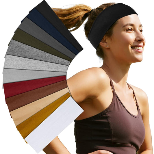 Headbands For Women Sweat Headband Yoga Elastic Head Bands Women's Hair Band Workout Hairbands Accessories 12 Pack