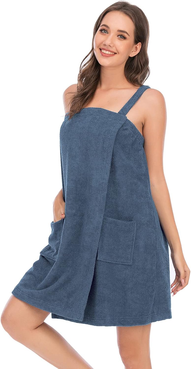 Veseacky Women Bath Wrap Towel for Womens Shower with Pocket Adjustable Spa Robe & Facial Headband