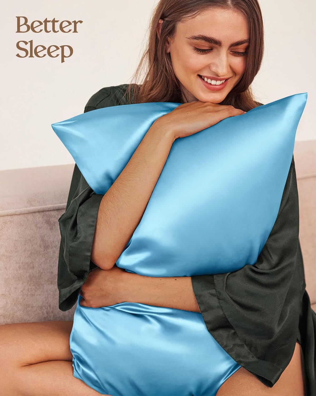 Silk Pillowcase 2 Pack - Pillow Cases King Set of 2 Size 20" x 36" for Hair and Skin Smooth Soft Breathable with Hidden Zipper Cooling Pillow Covers for Women, Light Blue