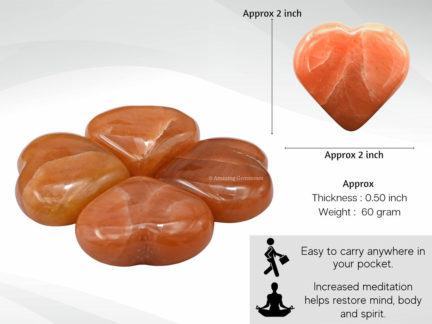 Amazing Gemstone Red Aventurine Crystal Heart Palm Stone - Pocket Massage Worry Stone for Natural Body Chakra Balancing, Reiki Healing and Crystal Grid