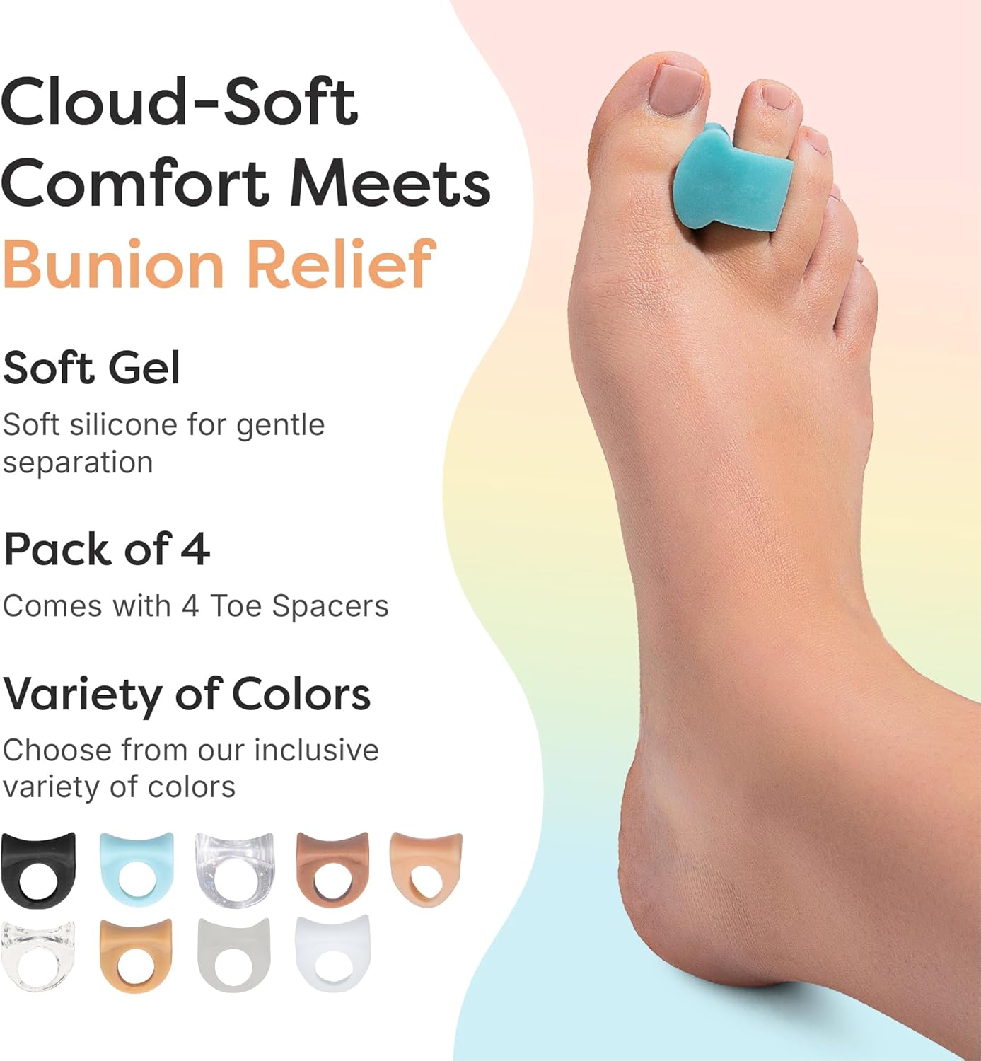 ZenToes Gel Toe Separators for Overlapping Toes, Bunions, Big Toe Alignment, Corrector and Spacer - 4 Pack (Blue)