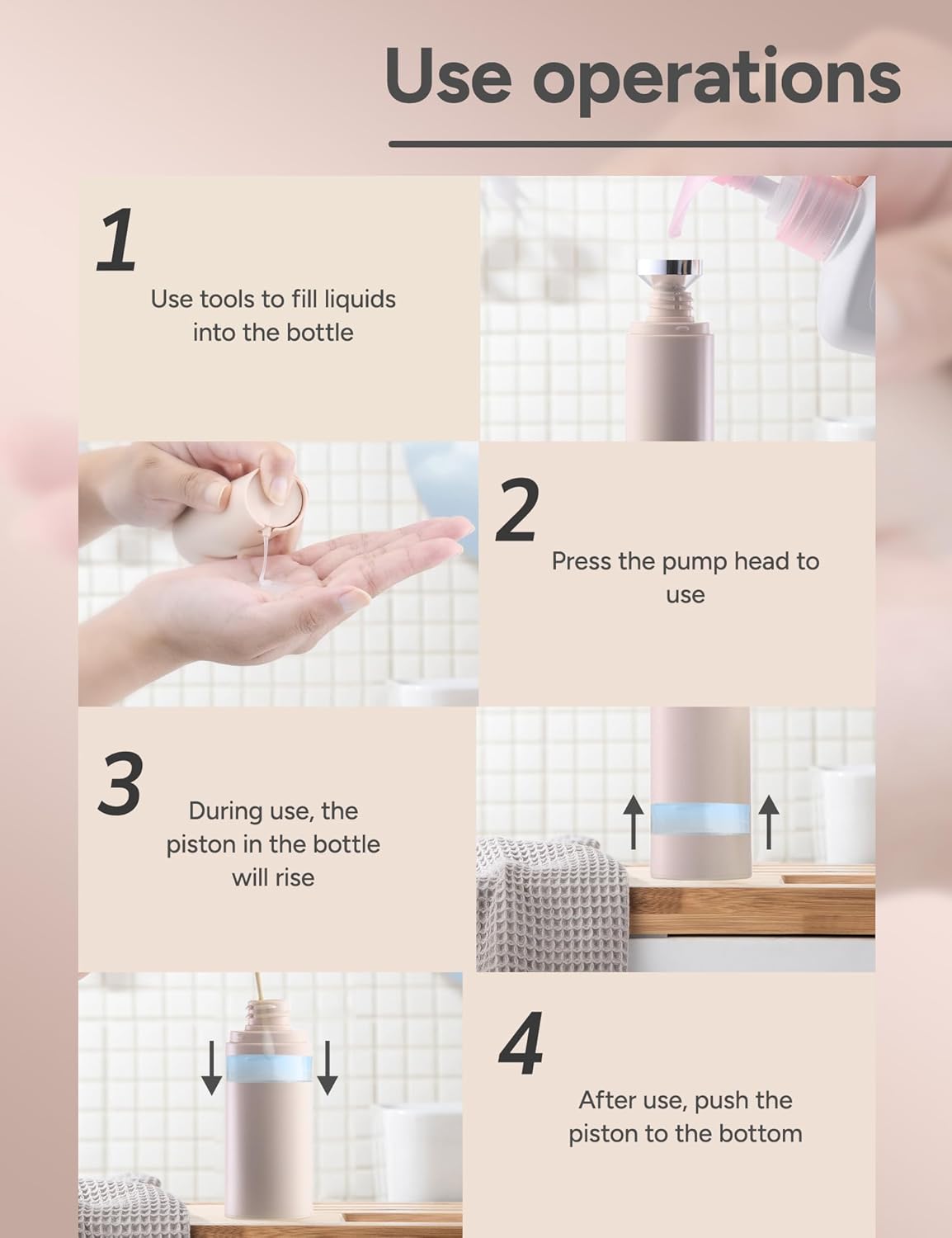 Airless Pump Bottles Travel: Lotion Dispenser for Small Size - Empty Shampoo Containers - Mini Vacuum Jar for Cream - 1 oz Plastic Pink