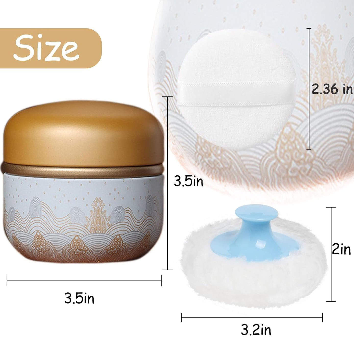 Powder Puff and Powder Container for Body Dusting Powder Case with Puff for Baby and Women,Loose Powder Containers with Puff for Travel (Landscape)