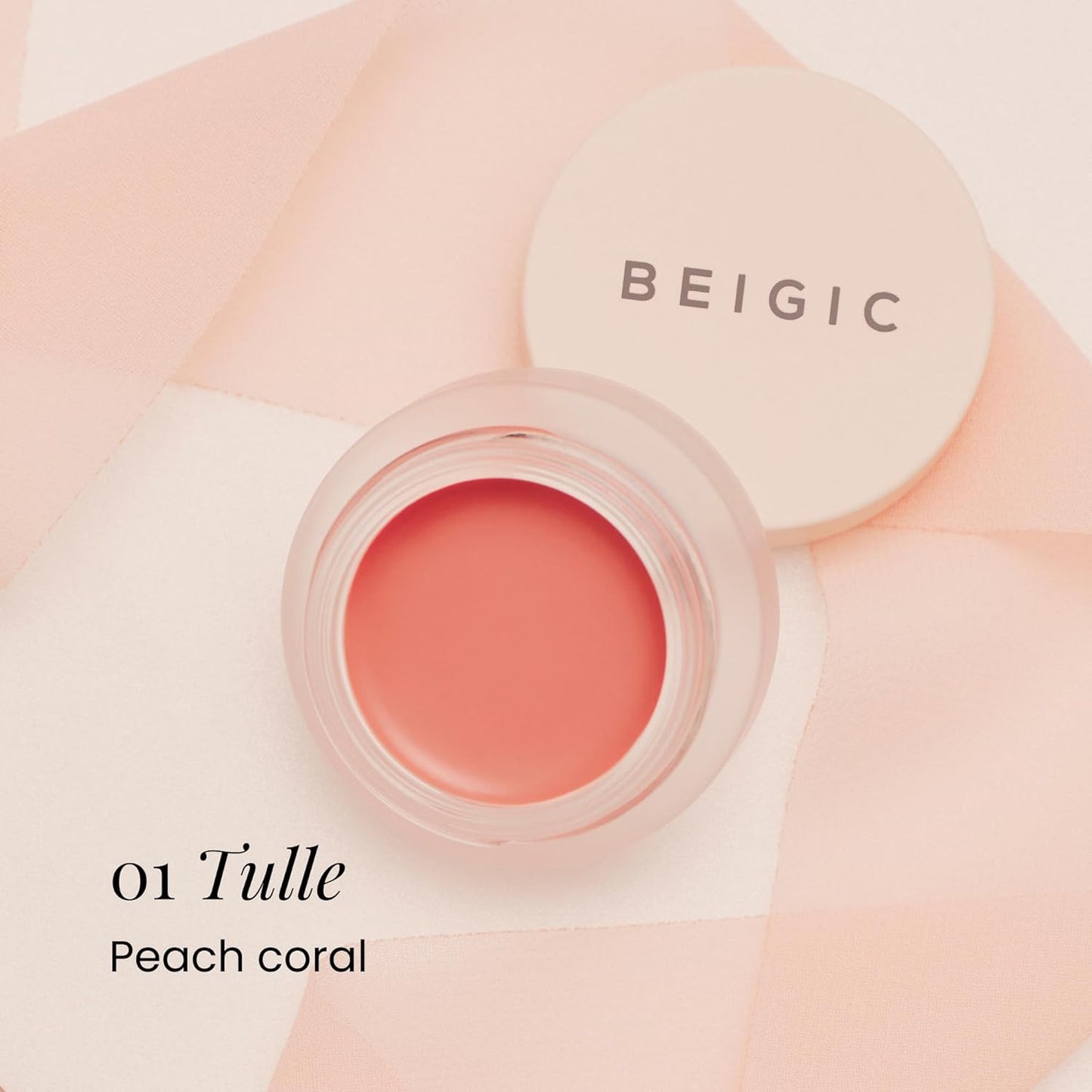BEIGIC Flush Lip & Cheek Balm - Vegan Buildable & Blendable Multiuse Balm | Natural Flush & Glow | Glowy Blush for Cheeks | Dewy Korean Make Up Cream Blush | 01 Tulle - Peach Coral, 0.14 fl.oz