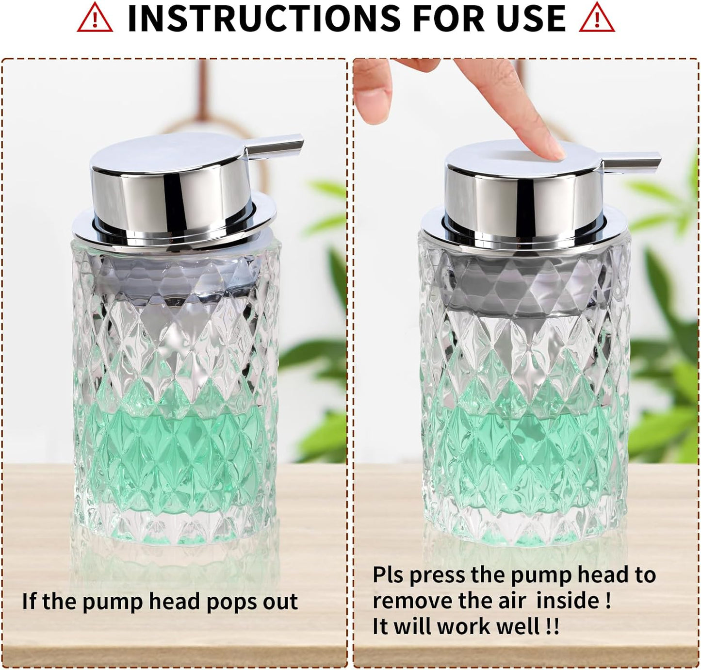 Bathroom Glass Soap Dispenser with Durable Rust-Proof Plastic Liquid Pump (Can't Foam) Hand Lotion Dispenser Antislip Shampoo Kitchen 10oz