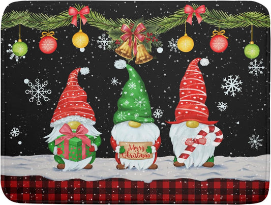 Merry Christmas Dish Drying Mat Black Gnomes Dish Drainer Mats 18x24 Inch Holiday Decorative Absorbent Dishes Pad for Kitchen Counter Sink
