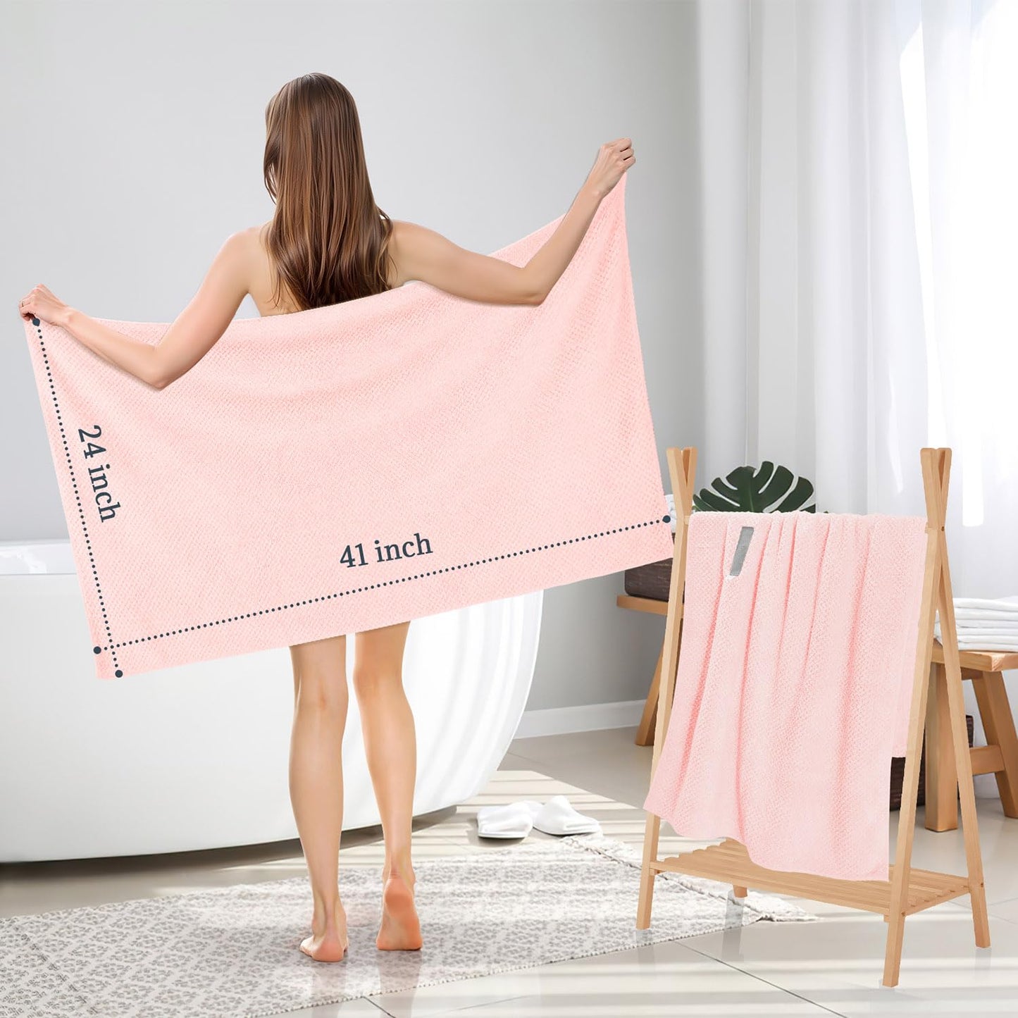 BEoffer 2 Pack Microfiber Hair Towel - 41 x 24 inches Super Soft, Absorbent, Fast Drying Without Frizz Hair Towel Wrap for Women Long, Thick, Curly Hair - Hair Turbans with Elastic Strap